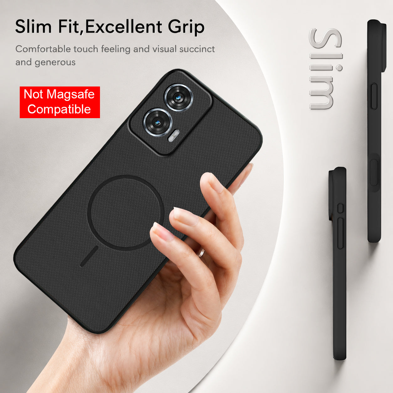 For Motorola Moto Edge 50 Fusion Back Cover Case PU Leather (Texture Grip Design | Professional Minimalist | Camera Protection | Soft and Flexible)
