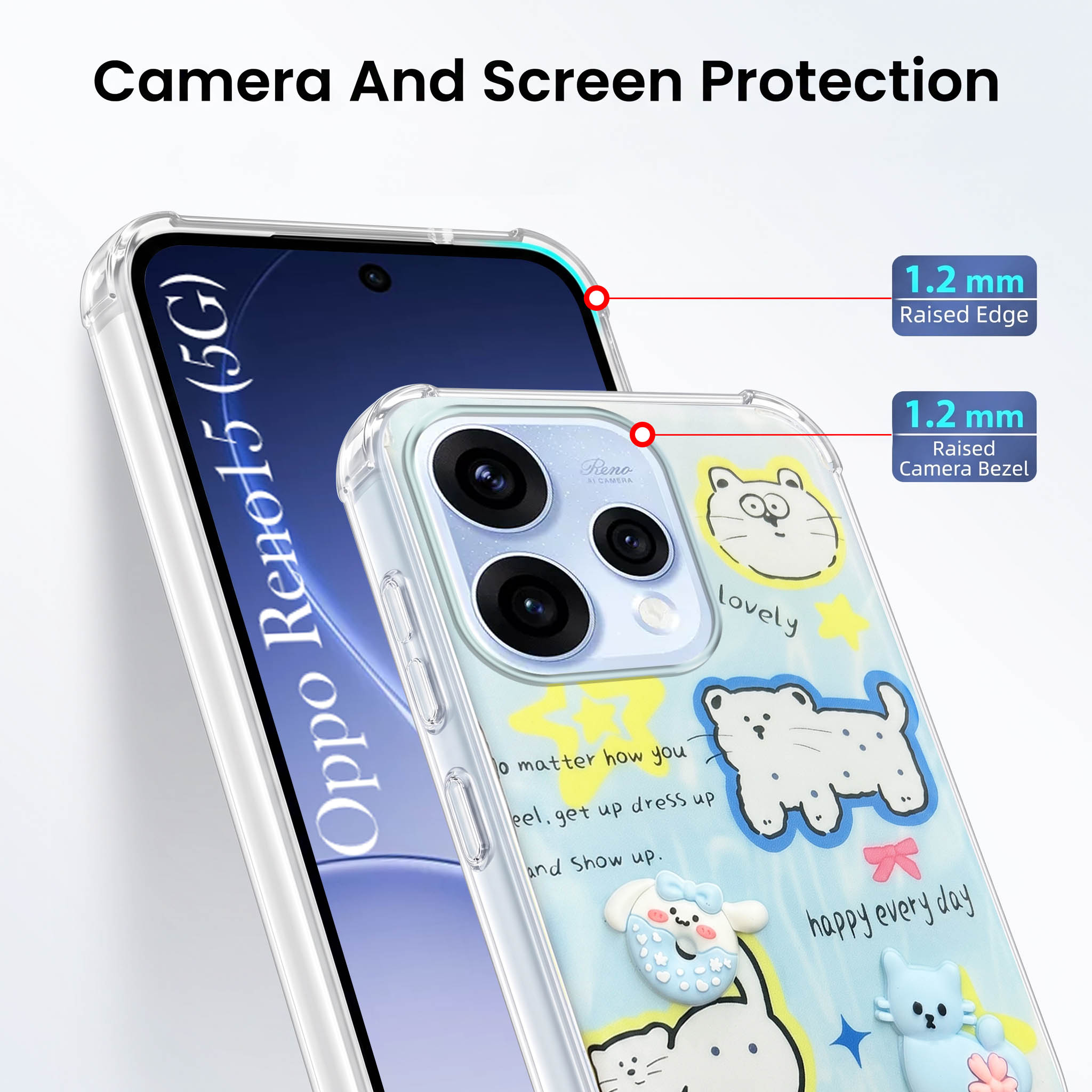 For Oppo Reno15 5G | Oppo Reno 15 5G Back Cover Case (3D Cute Cartoons | Hard Back Side Soft | Matte Premium Finish | HD Printing)