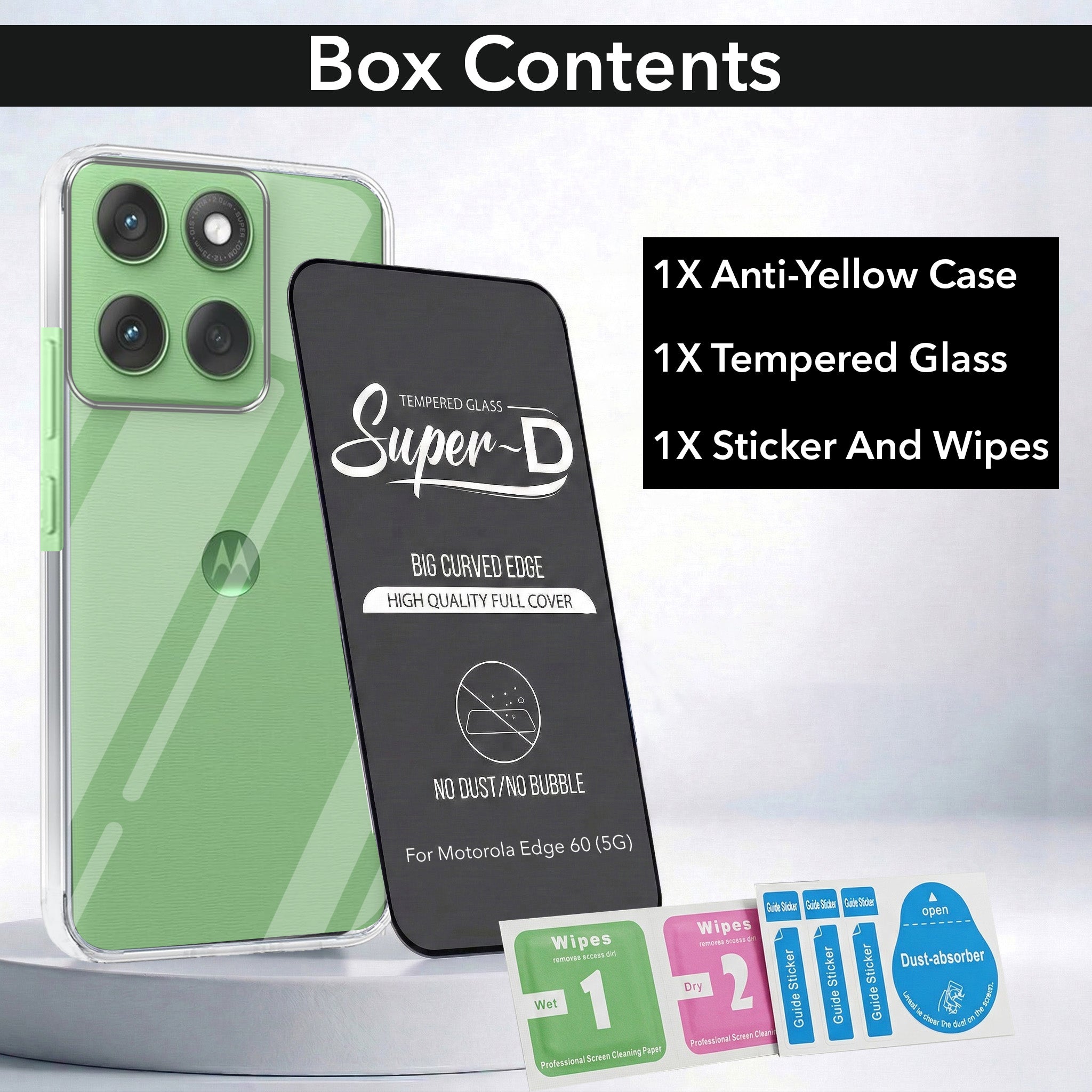 For Motorola Moto Edge 60 Combo with Back Cover and 9H Tempered Glass (Lifetime Anti-Yellow | Sleek Hard Crystal | Oleophobic Coating Screen Glass)
