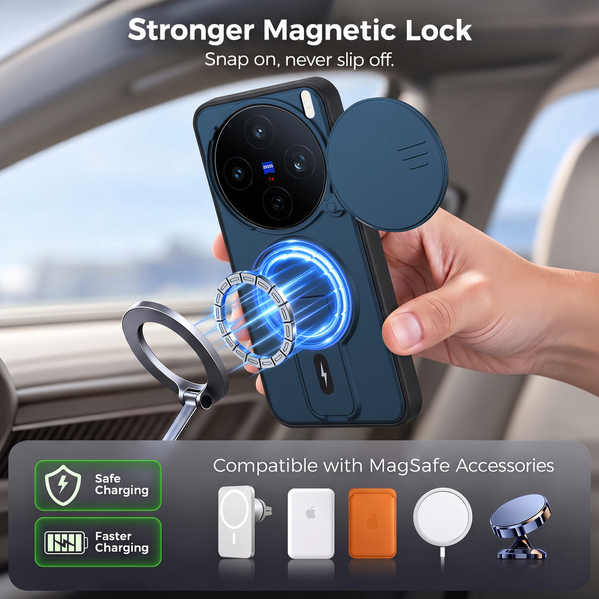 For Vivo X200T Back Case Cover Metallic (Hybrid Armor Kickstand | Sliding Shutter Camera Protection | MagSafe Compatible)