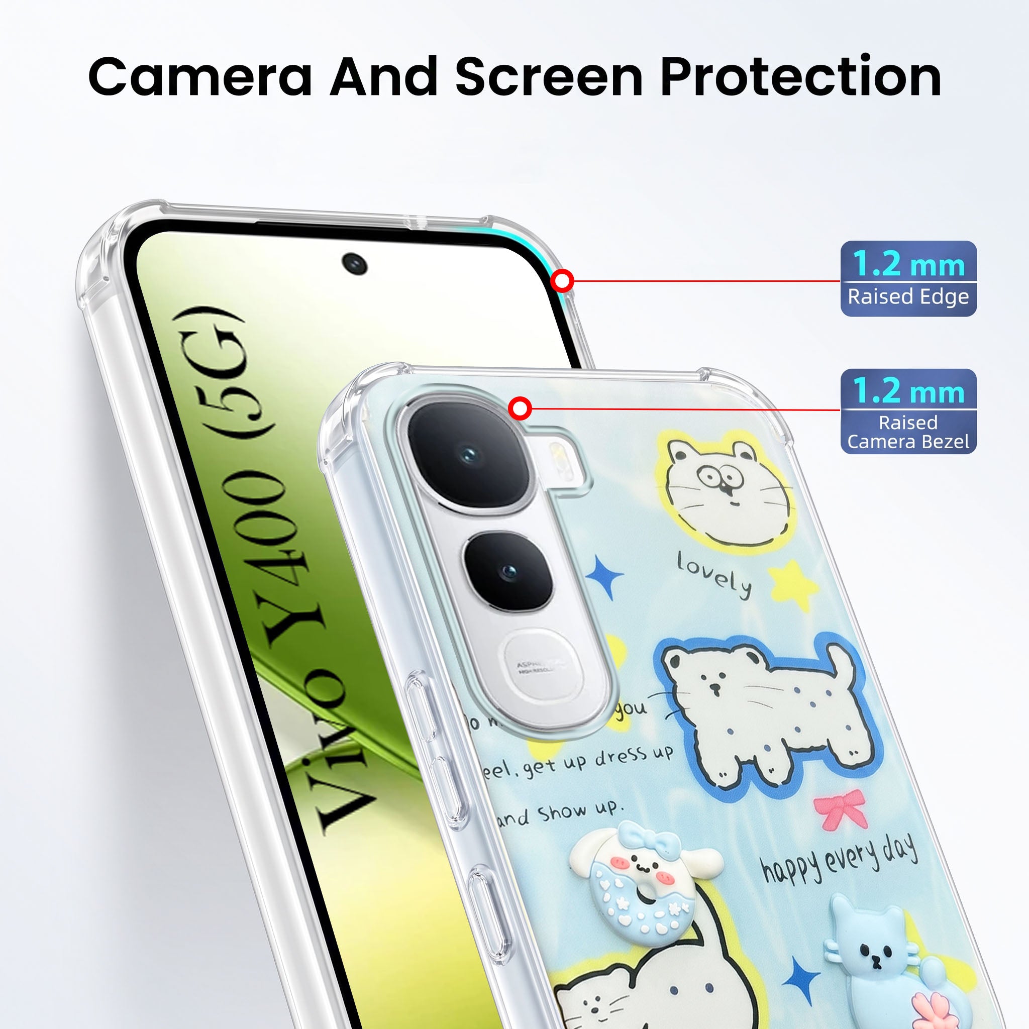 For Vivo Y400 Back Cover Case (3D Cute Cartoons | Hard Back Side Soft | Matte Premium Finish | HD Printing)