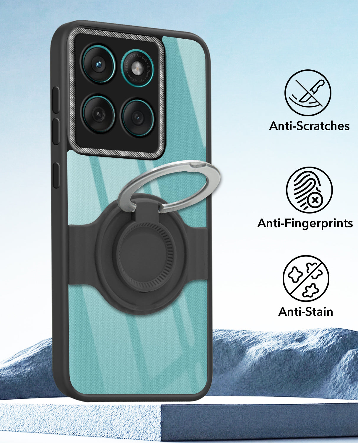 For Motorola Moto Edge 60 Fusion Back Cover Case with stand (Built-in Ring Holder Kickstand | Lifetime Anti Yellow | Camera Protection)