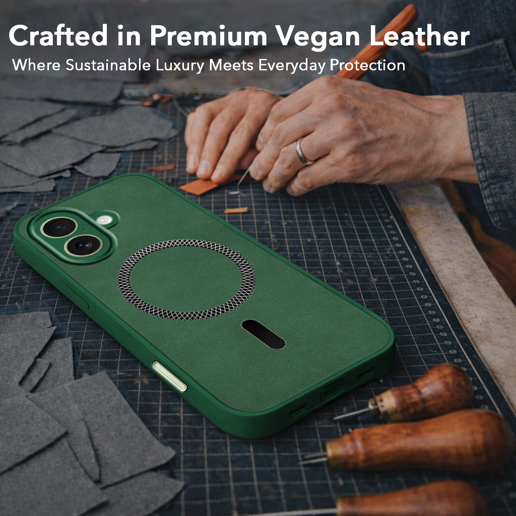 For Apple iPhone 17 Back Cover Case Leather Finish (MagSafe Compatible Wireless Charging | Soft Touch | Camera Bump Protection)