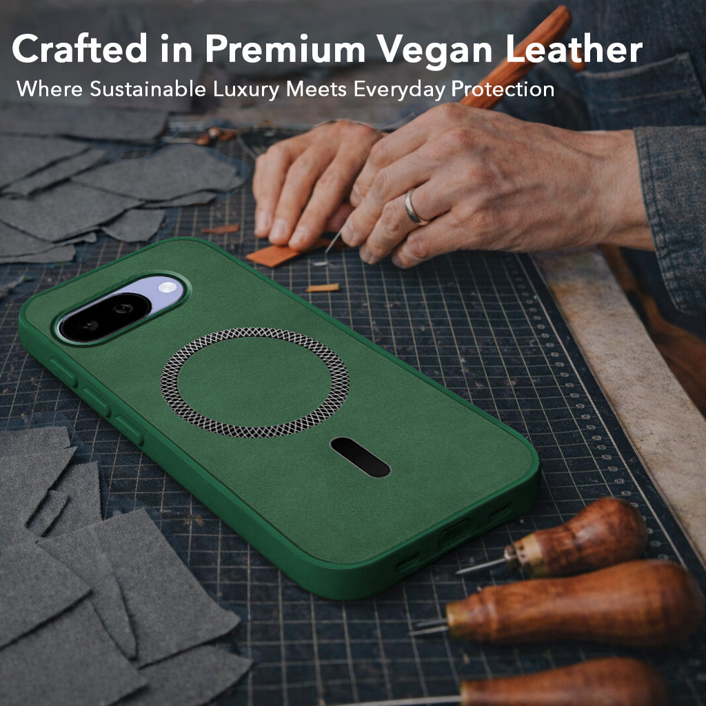 For Google Pixel 9A Back Cover Case Leather Finish (MagSafe Compatible Wireless Charging | Soft Touch | Camera Bump Protection)