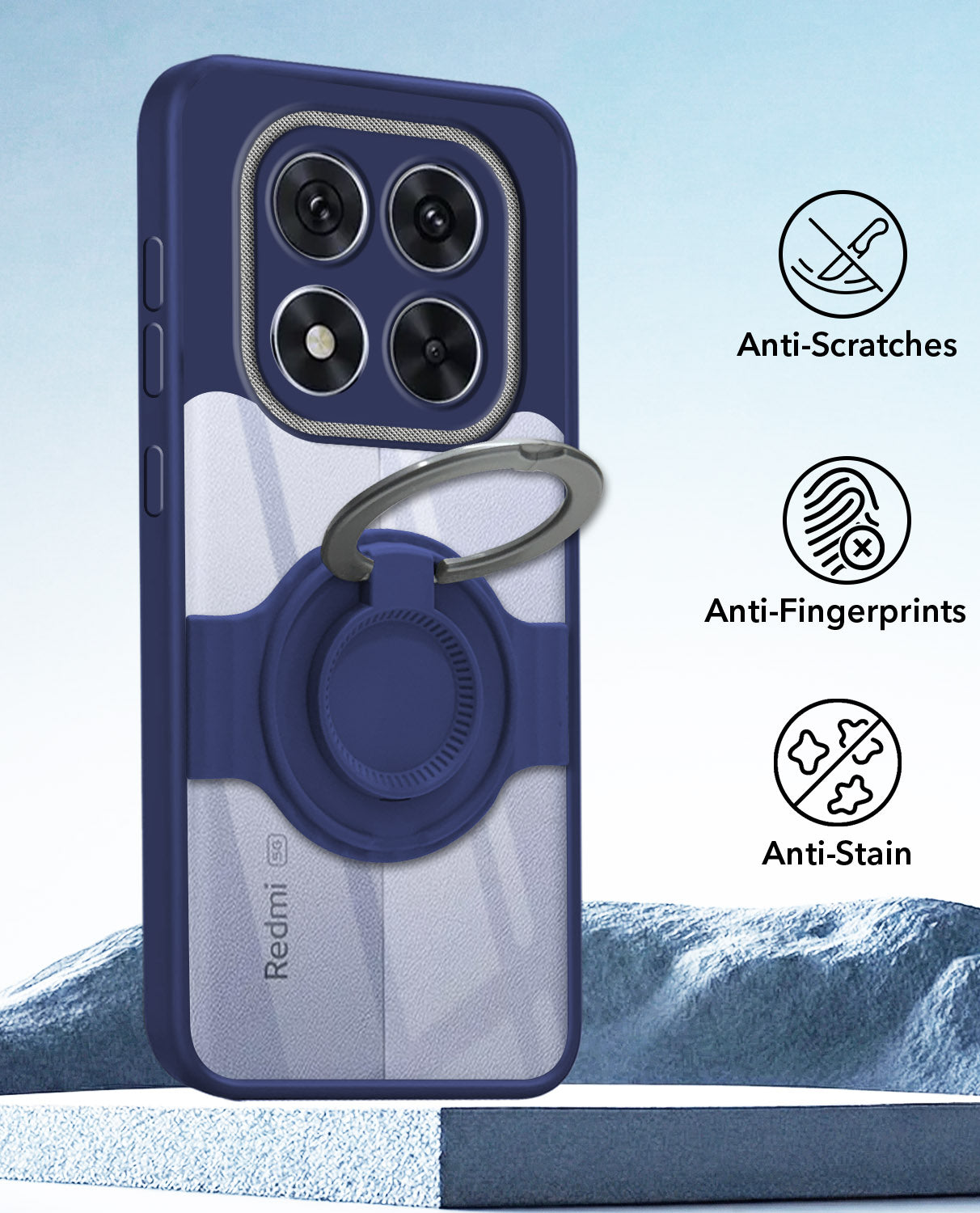 For Redmi Note 14 Pro Back Cover Case with stand (Built-in Ring Holder Kickstand | Lifetime Anti Yellow | Camera Protection)