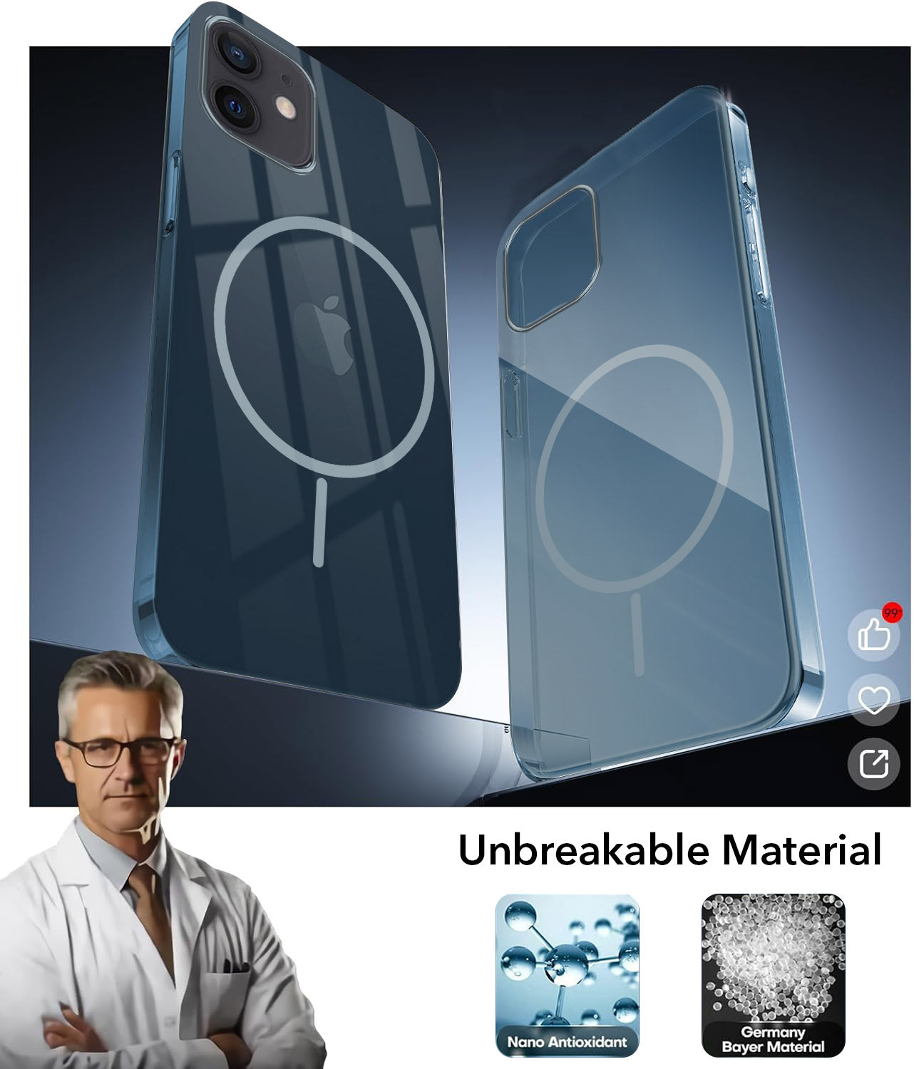 For Apple iPhone 12 Back Case Cover Lifetime Anti-Yellow MagSafe Compatible Clear (Sleek Hard Crystal | Camera Protection and Shockproof)