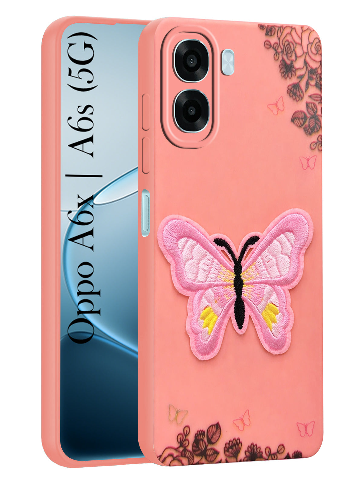 For Oppo A6X | Oppo A6S Back Cover Case (Soft Butterfly Embroidery | Women Teen Girls | Camera Protection| Matte Silicone)