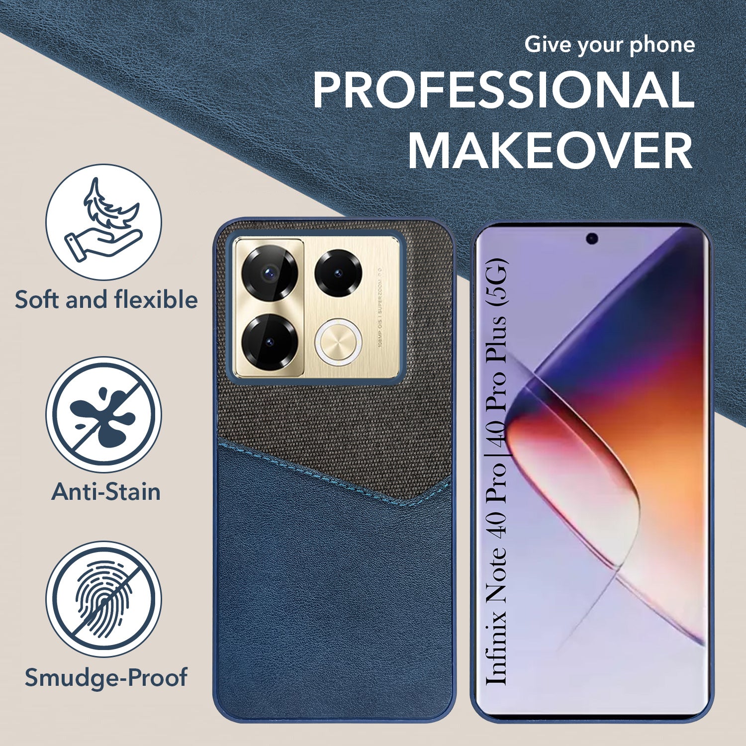 For Infinix Note 40 Pro 5G | Infinix Note 40 Pro Plus Back Cover Case (Dual PU Leather Stitch | Professional Minimalist | Soft and Flexible)