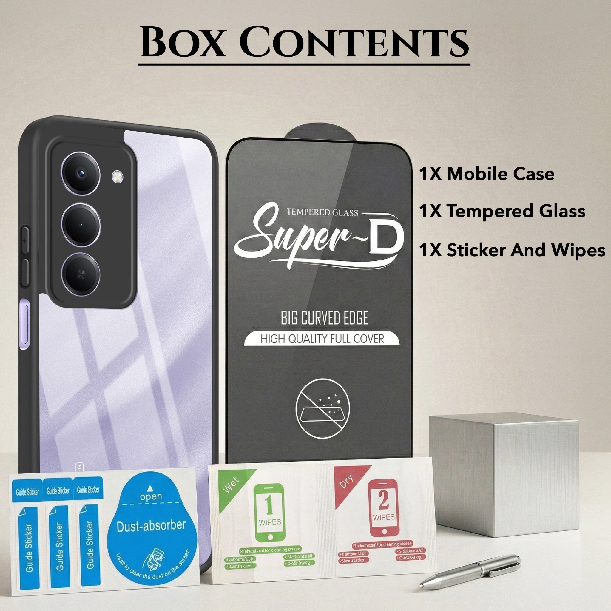 For Redmi 15 Combo with Back Cover and 9H Tempered Glass (Lifetime Anti-Yellow | Crystal Clear Shockproof | Oleophobic Coating Screen Glass)