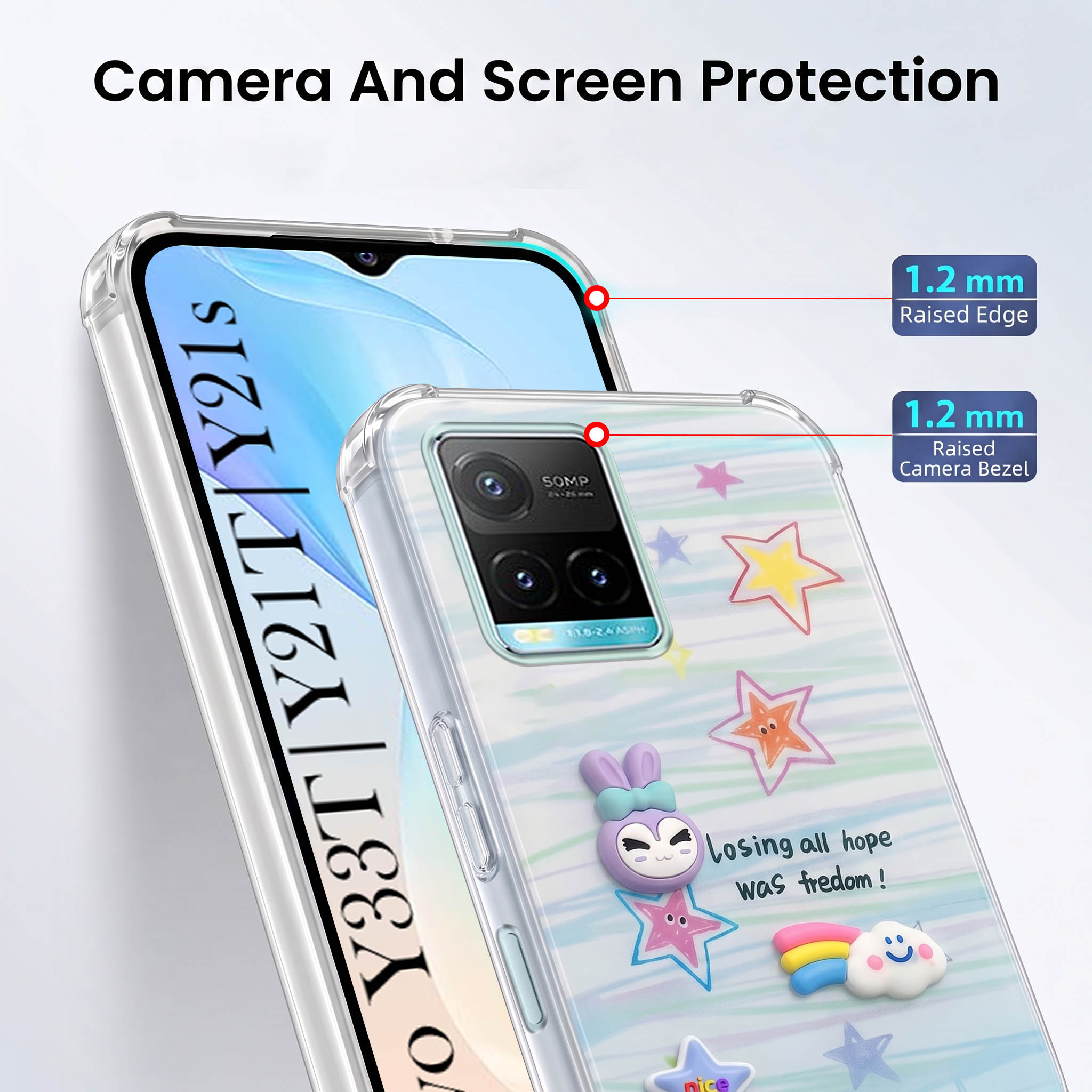 For Vivo Y33T | Vivo Y21T | Vivo Y21s Back Cover Case (3D Cute Cartoons | Hard Back Side Soft | Matte Premium Finish | HD Printing)