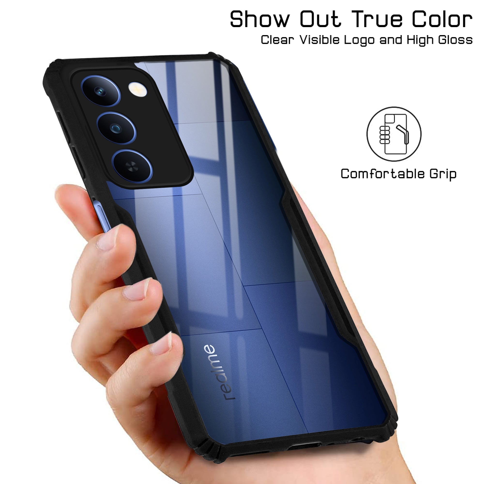 For Realme P4 Lite 5G | Realme Narzo 100 Lite 5G Back Cover Case Hybrid (Shockproof with Polycarbonate Clear Panel | Professional Black)