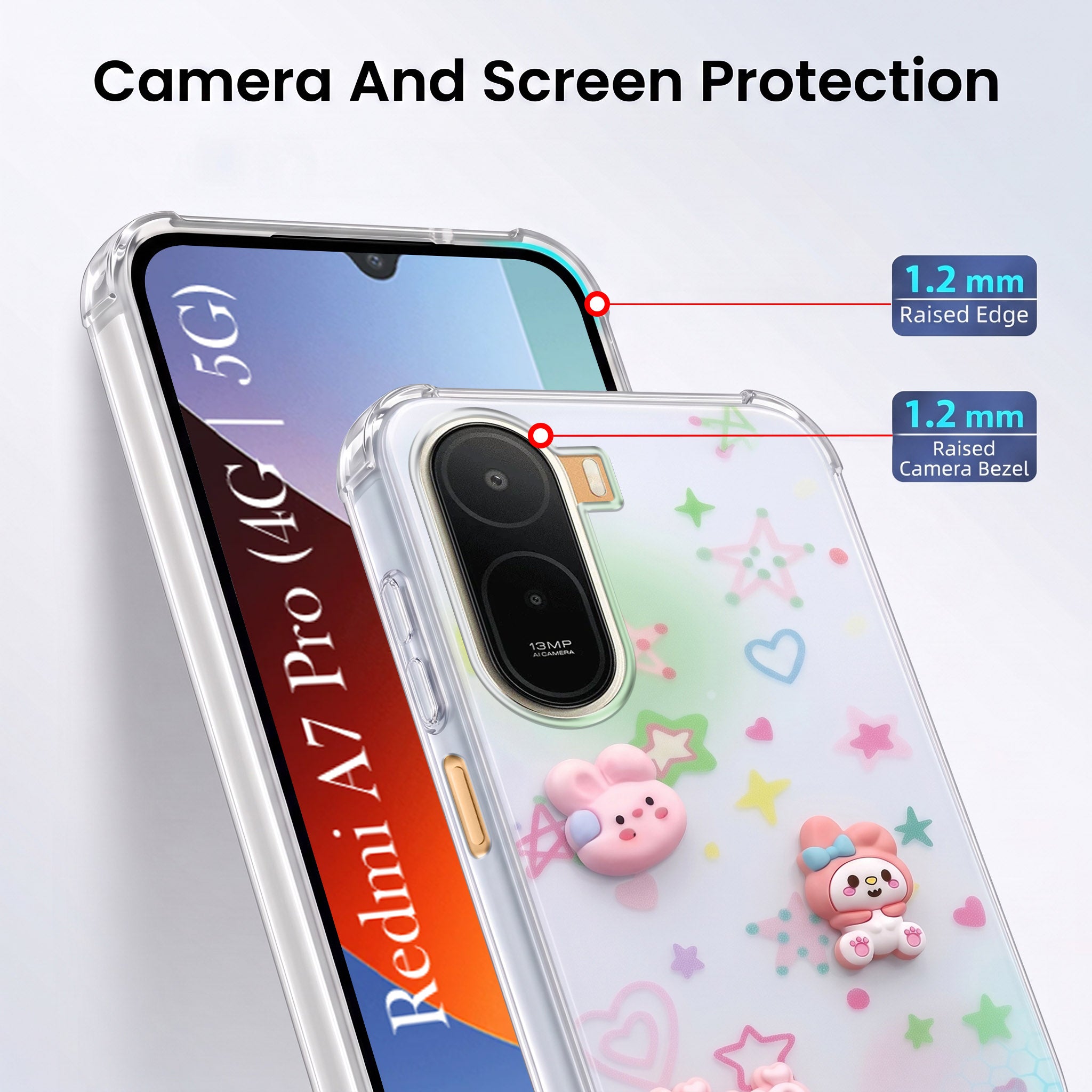 For Redmi A7 Pro 5G Back Cover Case (3D Cute Cartoons | Hard Back Side Soft | Matte Premium Finish | HD Printing)