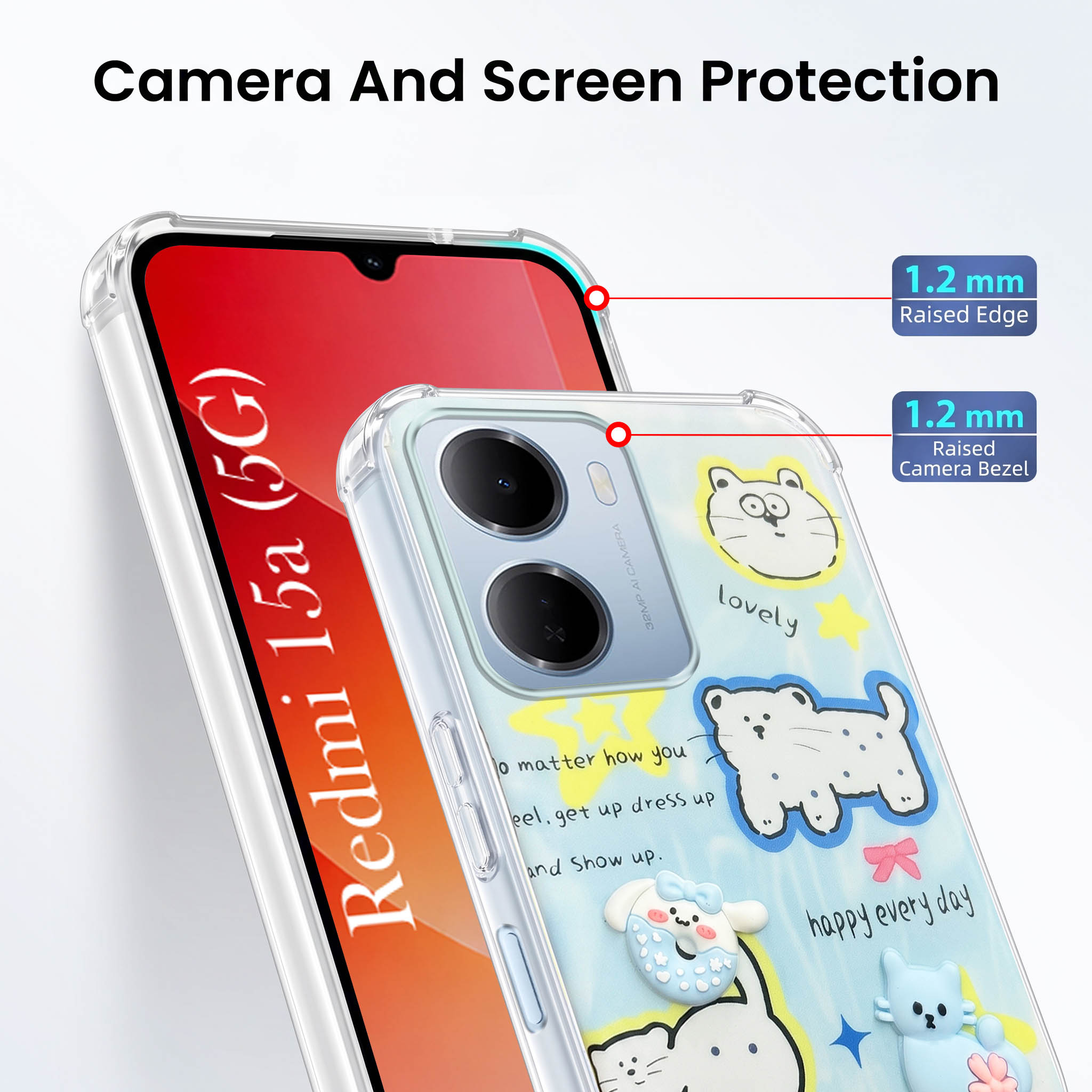 For Redmi 15A 5G Back Cover Case (3D Cute Cartoons | Hard Back Side Soft | Matte Premium Finish | HD Printing)