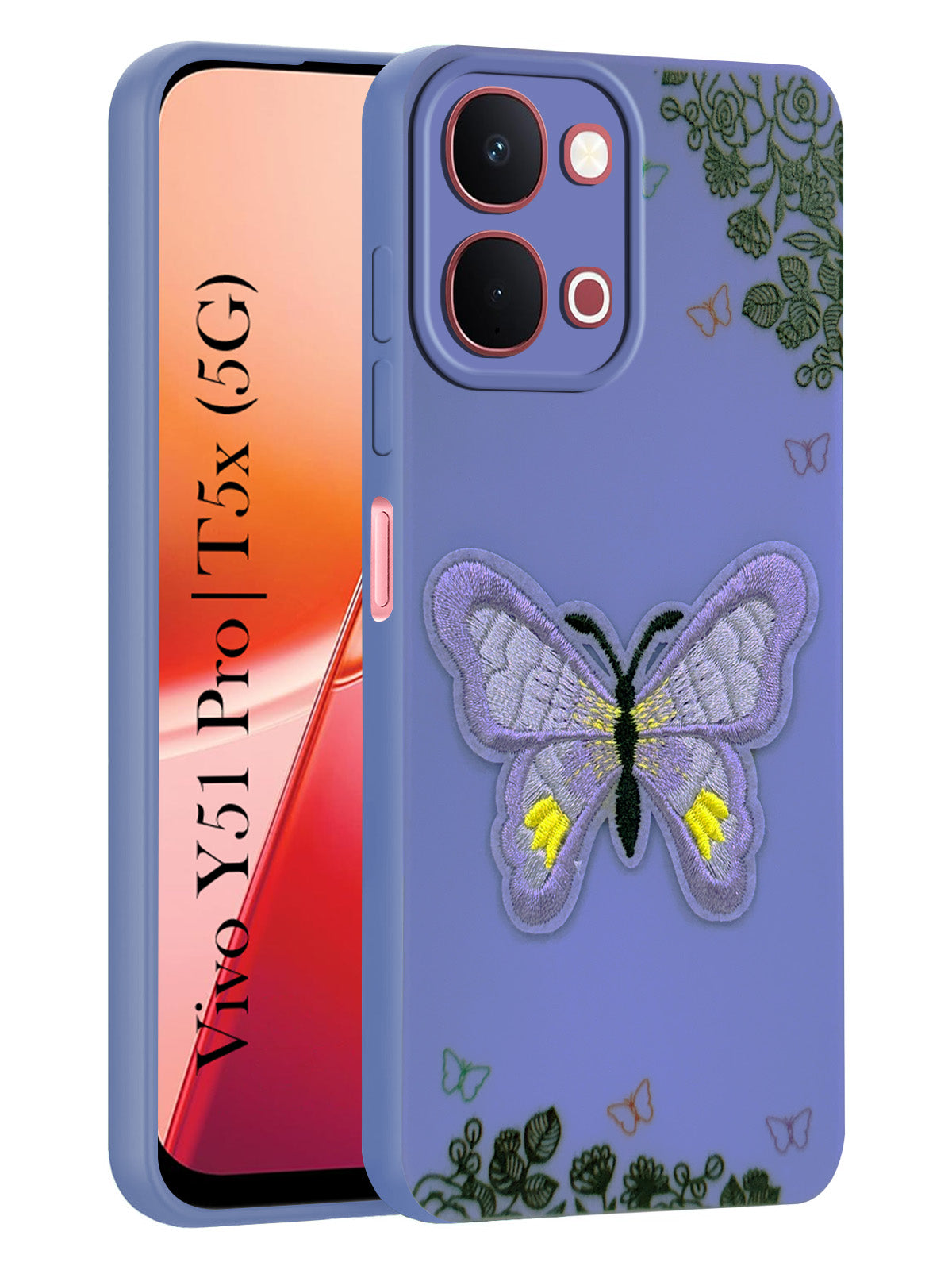For Vivo Y51 Pro 5G | Vivo T5x Back Cover Case (Soft Butterfly Embroidery | Women Teen Girls | Camera Protection| Matte Silicone)