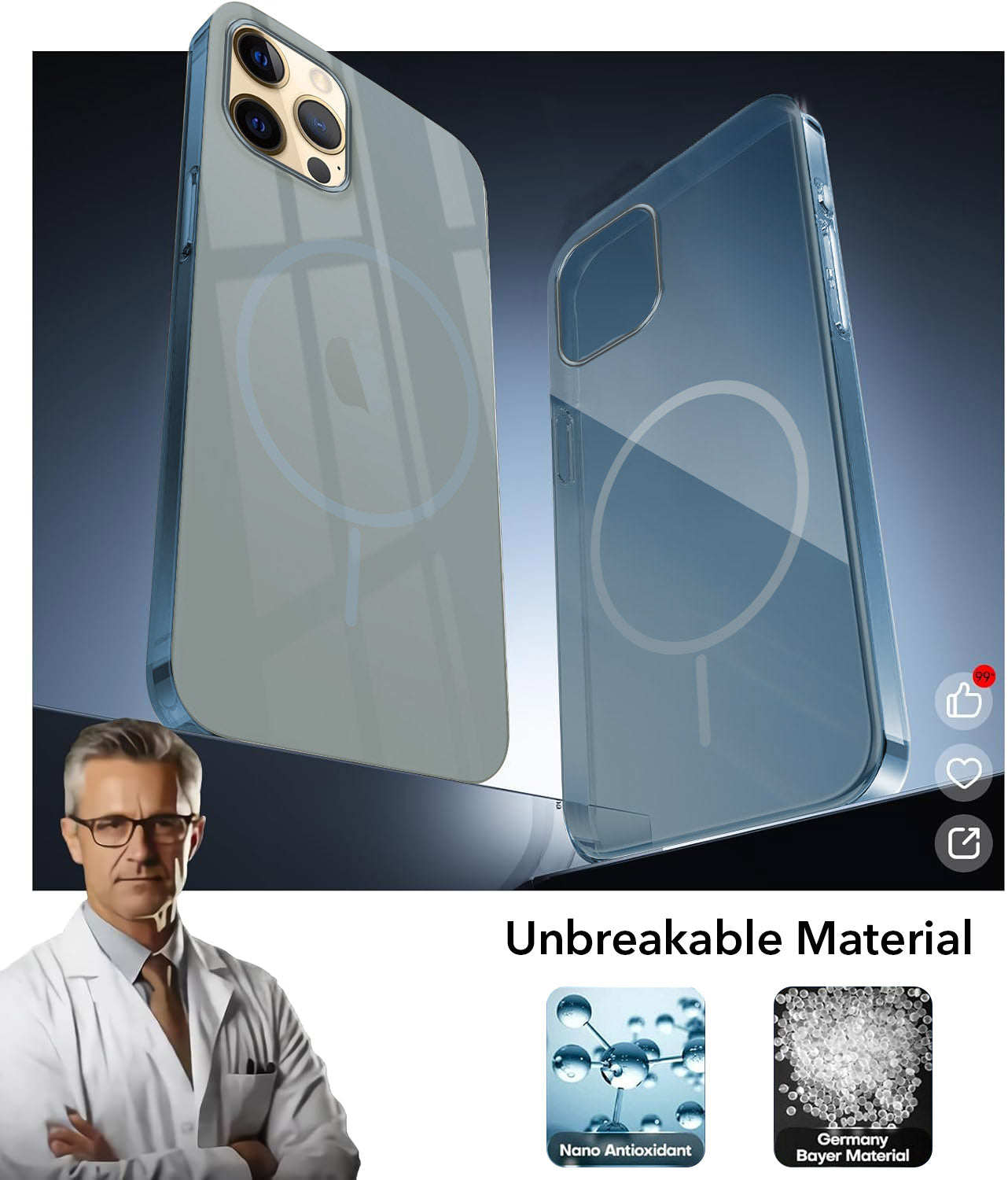 For Apple iPhone 12 Pro Back Case Cover Lifetime Anti-Yellow MagSafe Compatible Clear (Sleek Hard Crystal | Camera Protection and Shockproof)
