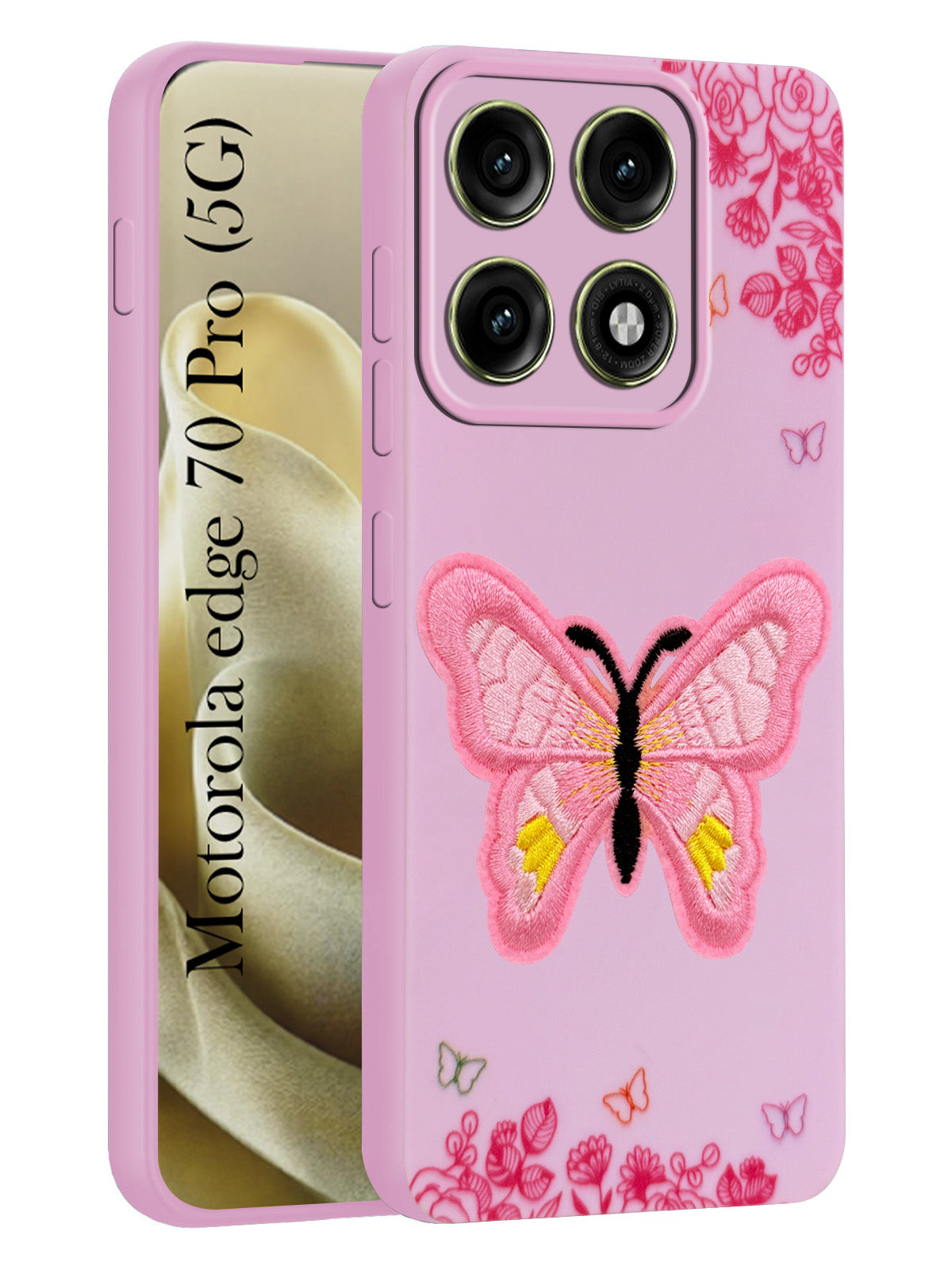 For Motorola Moto Edge 70 Pro Back Cover Case (Soft Butterfly Embroidery | Women Teen Girls | Camera Protection| Matte Silicone)