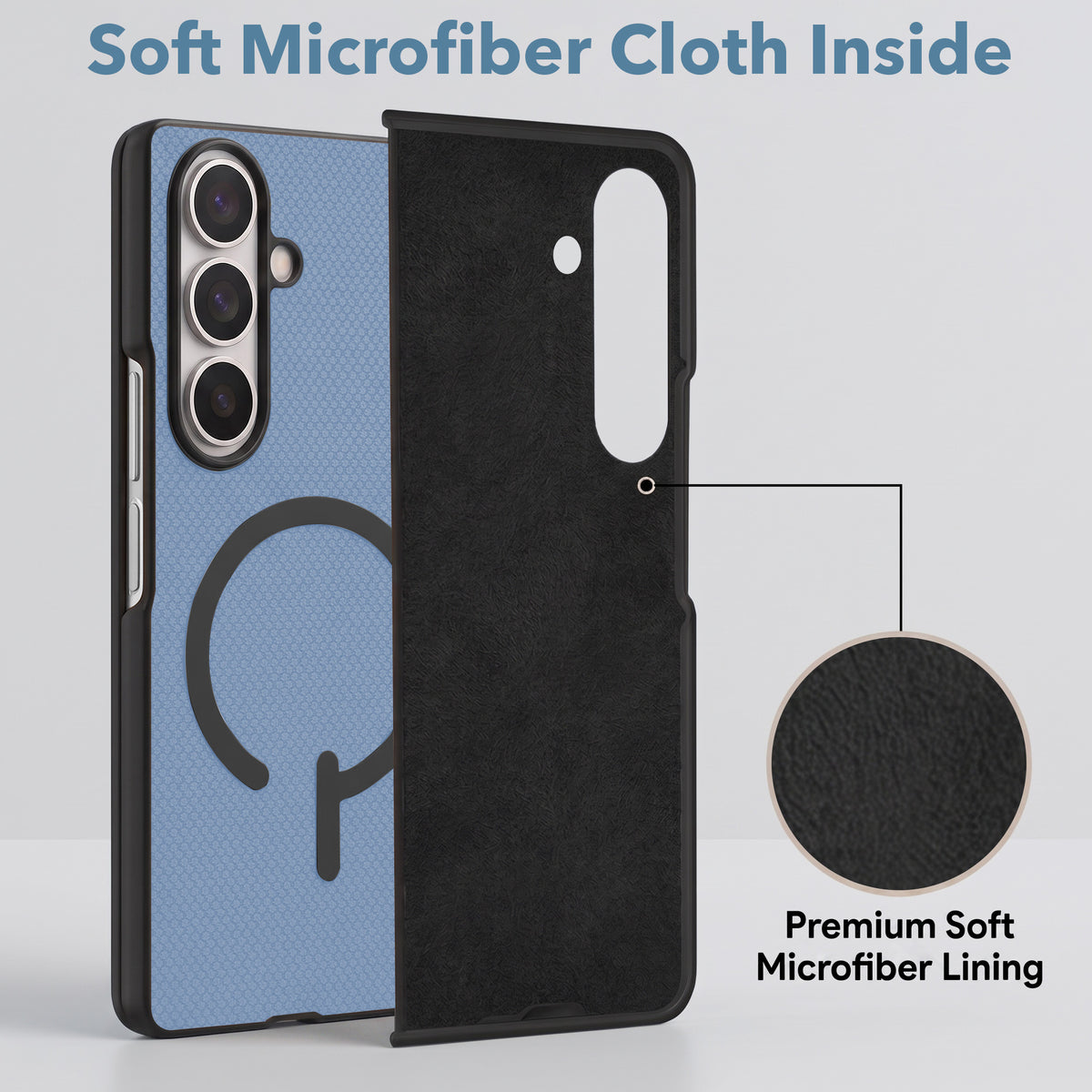 For Samsung Galaxy Z Fold 7 Premium Magnetic Back Cover Case (MagSafe Compatible | 180° Folding Design | Soft Microfiber Inner Lining | Textured Blue Finish)