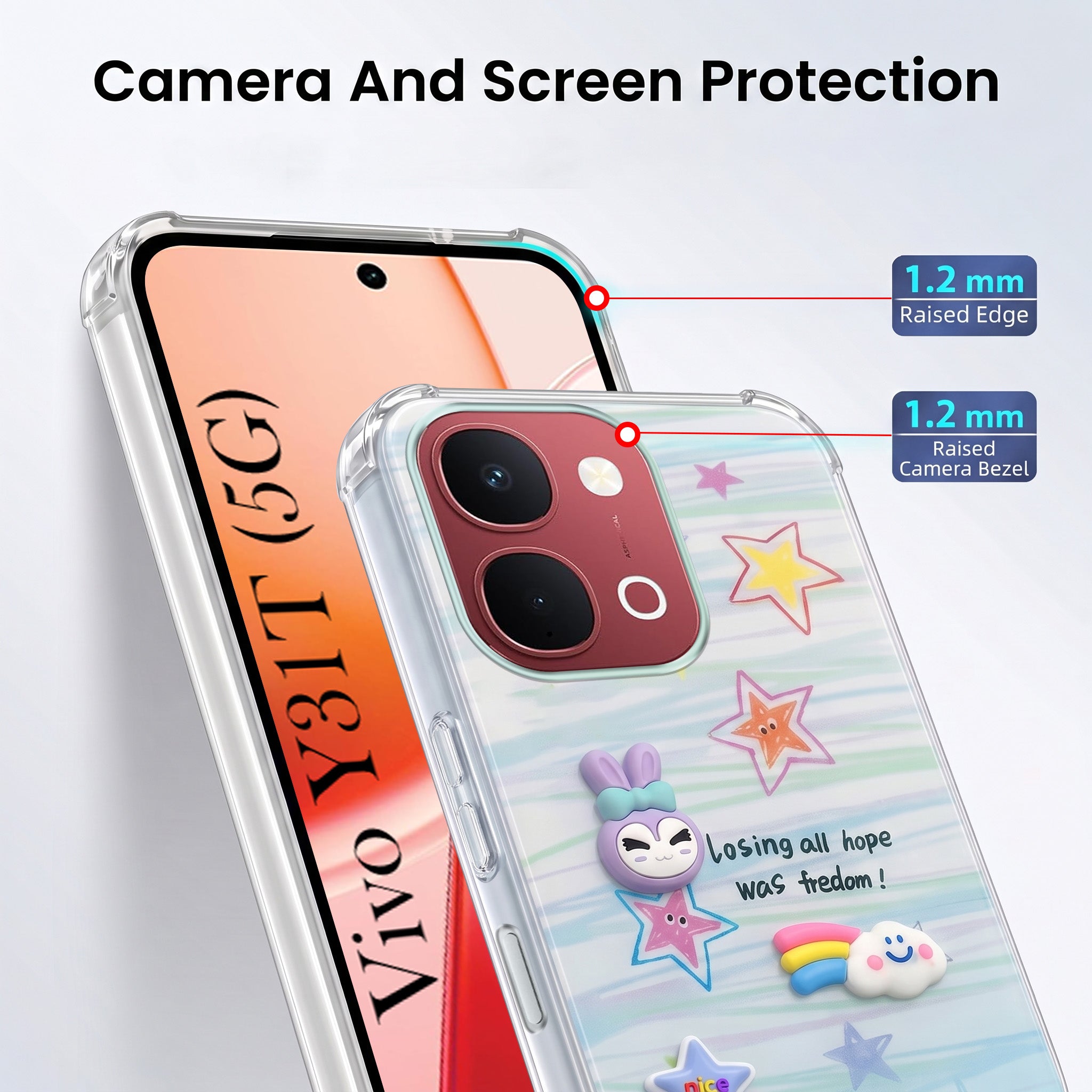 For Vivo Y31T 5G Back Cover Case (3D Cute Cartoons | Hard Back Side Soft | Matte Premium Finish | HD Printing)