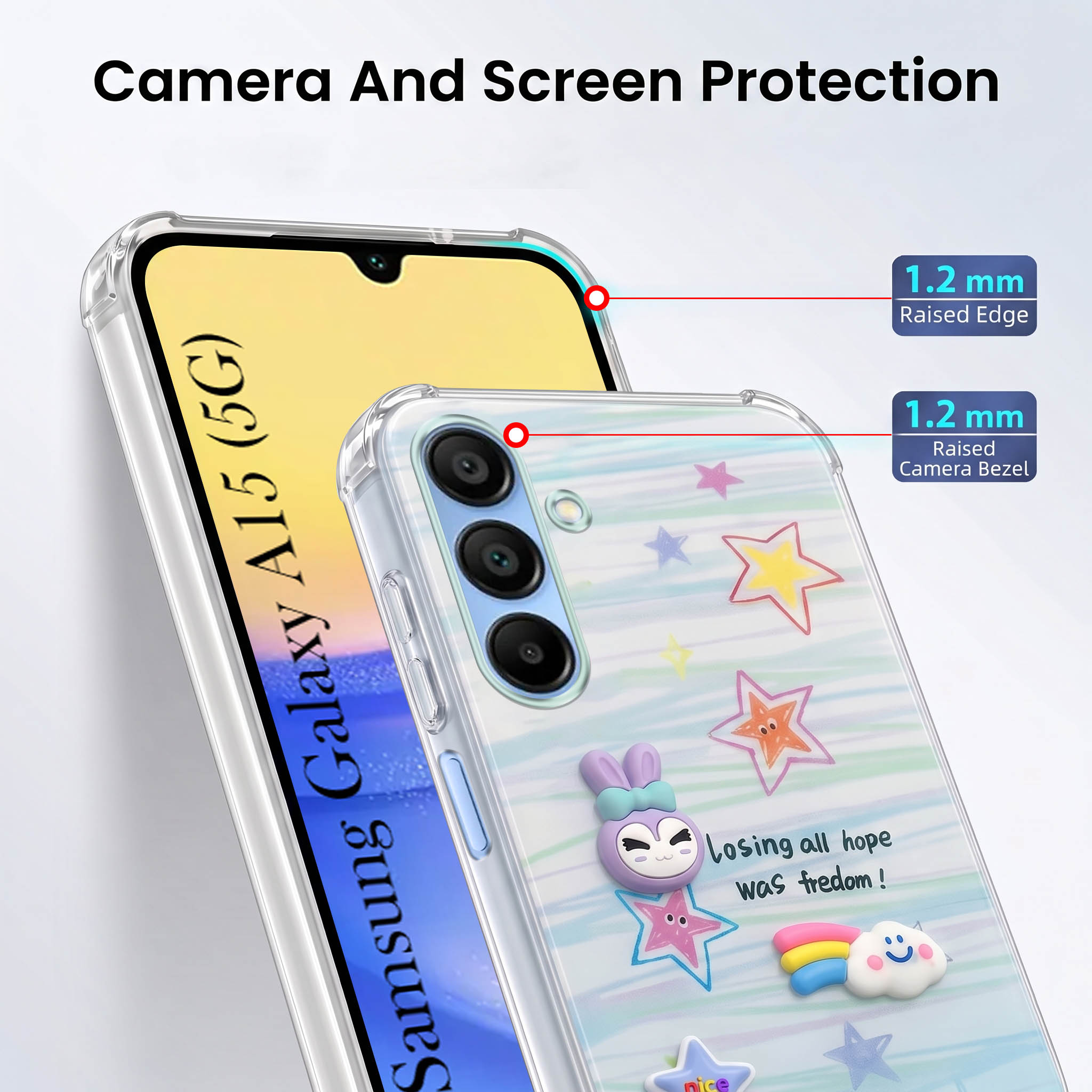 For Samsung Galaxy A15 5G Back Cover Case (3D Cute Cartoons | Hard Back Side Soft | Matte Premium Finish | HD Printing)