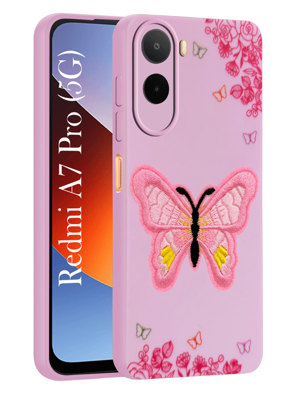 For Redmi A7 Pro 5G Back Cover Case (Soft Butterfly Embroidery | Women Teen Girls | Camera Protection| Matte Silicone)