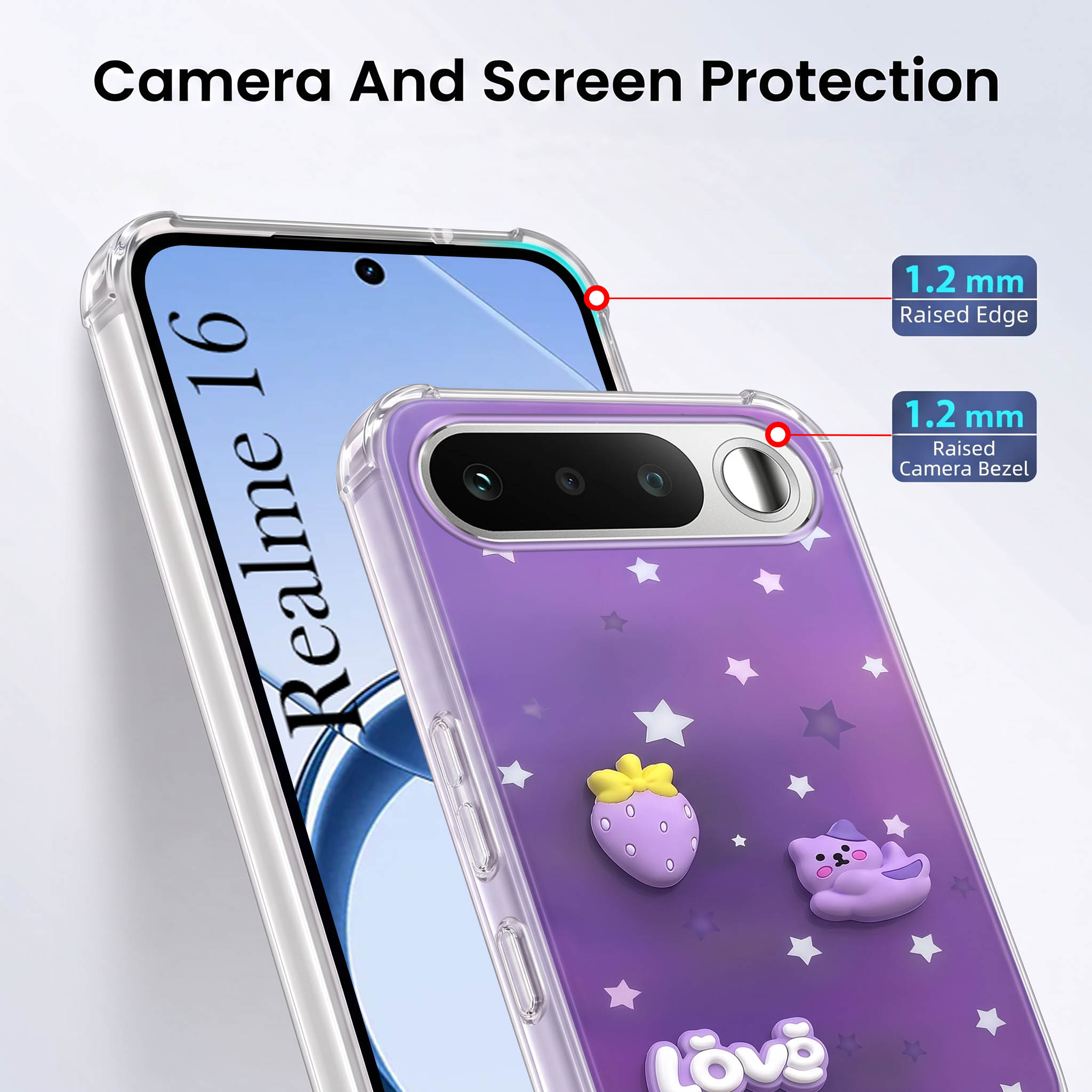 For Realme 16 Back Cover Case (3D Cute Cartoons | Hard Back Side Soft | Matte Premium Finish | HD Printing)