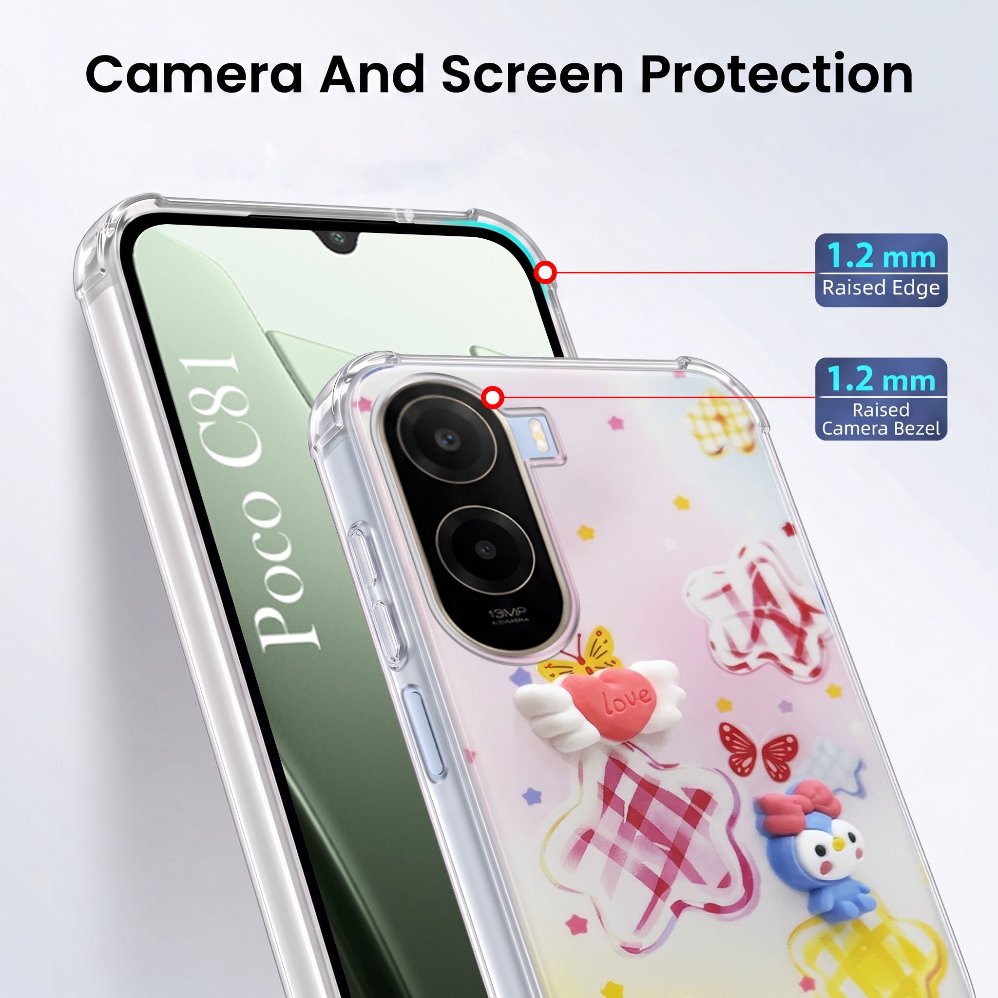 For Poco C81 5G Back Cover Case (3D Cute Cartoons | Hard Back Side Soft | Matte Premium Finish | HD Printing)