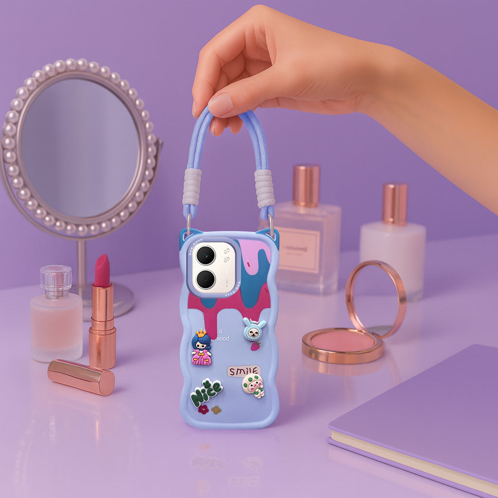 For Oppo A5X Back Case Cover Strap (3D embossed Figures | Strap Holder | 360* Soft Cushion with Camera Bump)