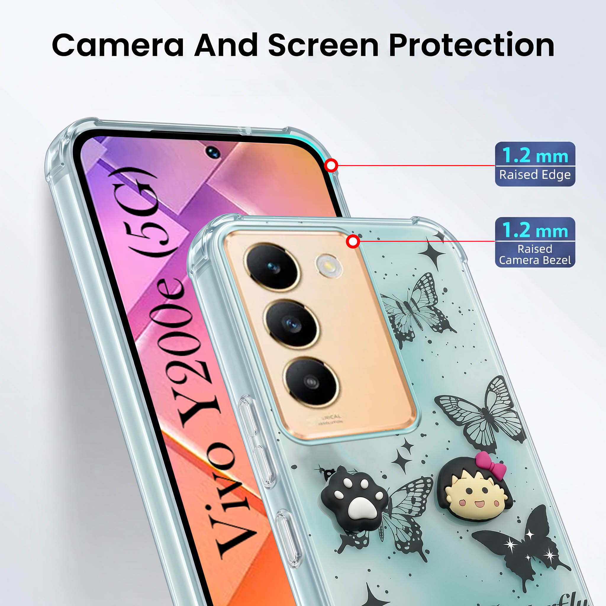 For Vivo Y200e Back Cover Case (3D Cute Cartoons | Hard Back Side Soft | Matte Premium Finish | HD Printing)