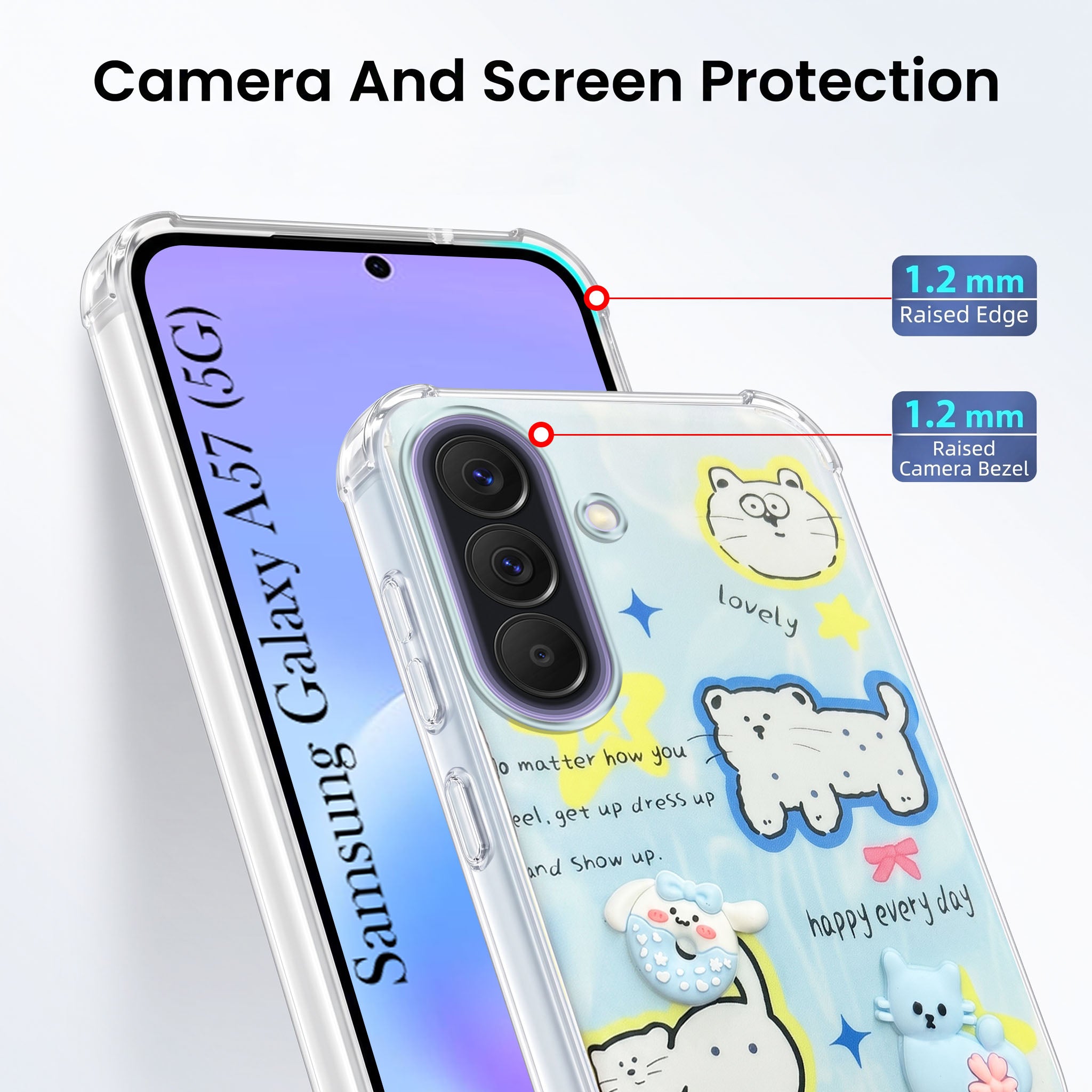 For Samsung Galaxy A57 5G Back Cover Case (3D Cute Cartoons | Hard Back Side Soft | Matte Premium Finish | HD Printing)