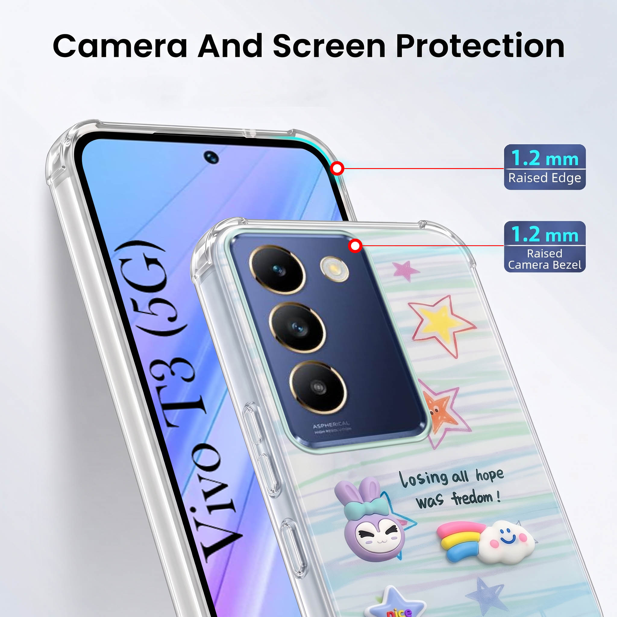 For Vivo T3 5G Back Cover Case (3D Cute Cartoons | Hard Back Side Soft | Matte Premium Finish | HD Printing)