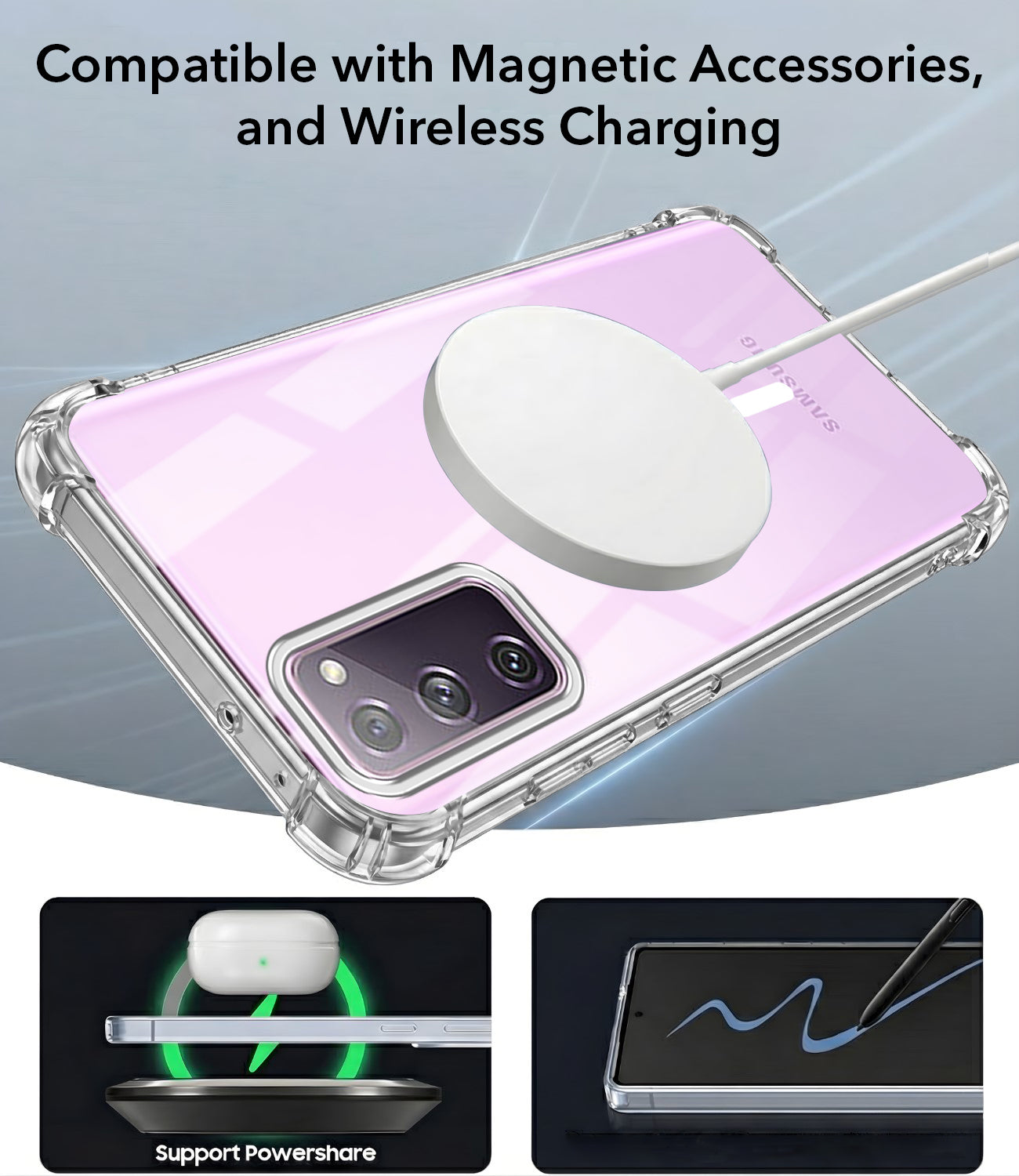 For Samsung Galaxy S20 FE 4G | S20 FE 5G Back Cover Shockproof Crystal-Clear (Magsafe Wireless Support | Drop & Camera Protection | Hard Polycarbonate)