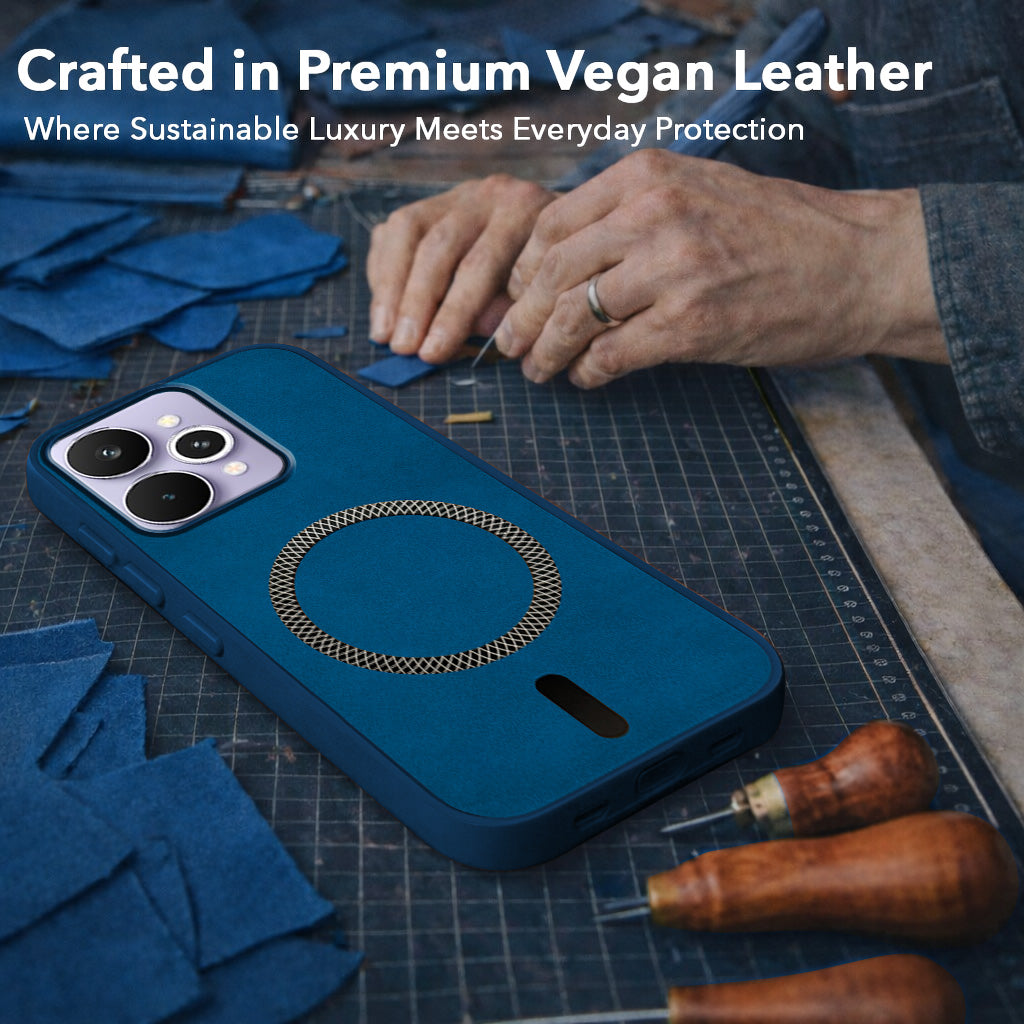 For Realme 15 Pro Back Cover Case Leather Finish (MagSafe Compatible Wireless Charging | Soft Touch | Camera Bump Protection)