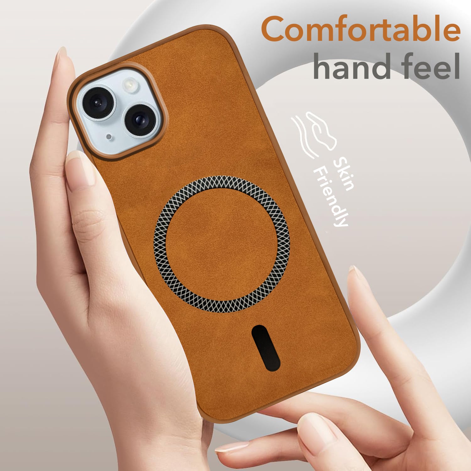 For Apple iPhone 15 Back Cover Case Leather Finish (MagSafe Compatible Wireless Charging | Soft Touch | Camera Bump Protection)