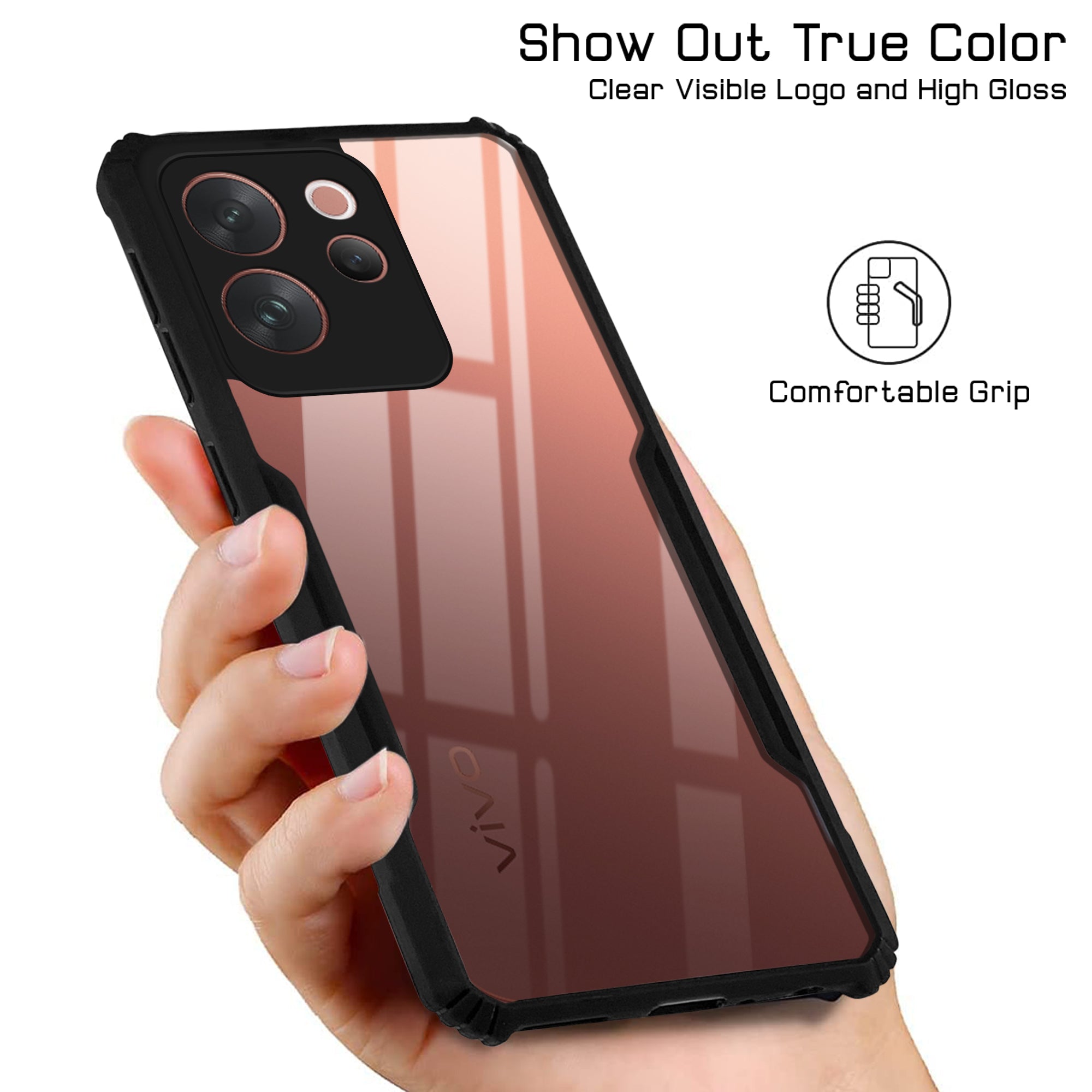 For Vivo V70 | Vivo V70 Elite 5G Back Cover Case Hybrid (Shockproof with Polycarbonate Clear Panel | Professional Black)