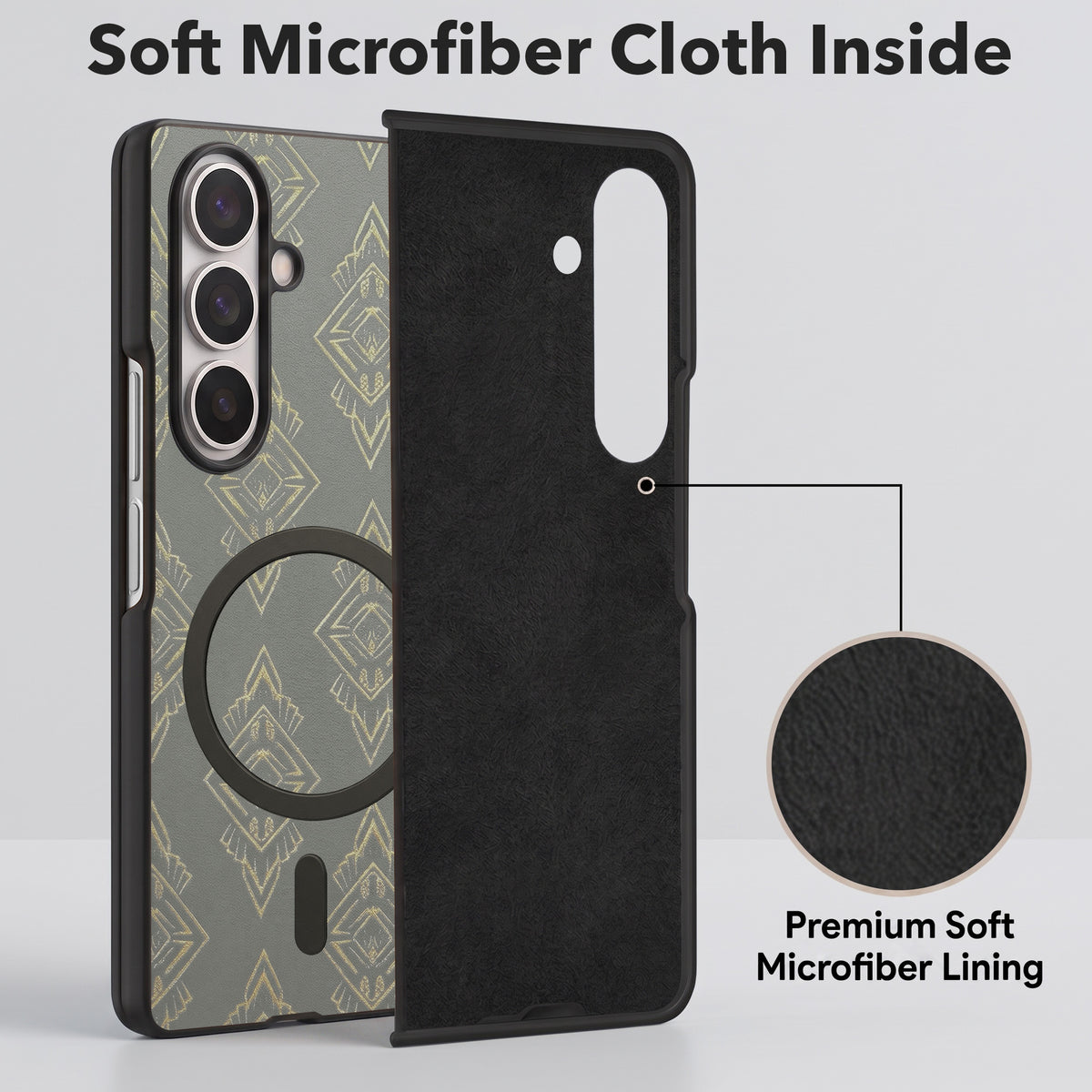 For Samsung Galaxy Z Fold 7 Back Cover Case Premium Magnetic (MagSafe Compatible | 180° Folding Design | Geometric Gold Pattern | Soft Microfiber Inner Lining)