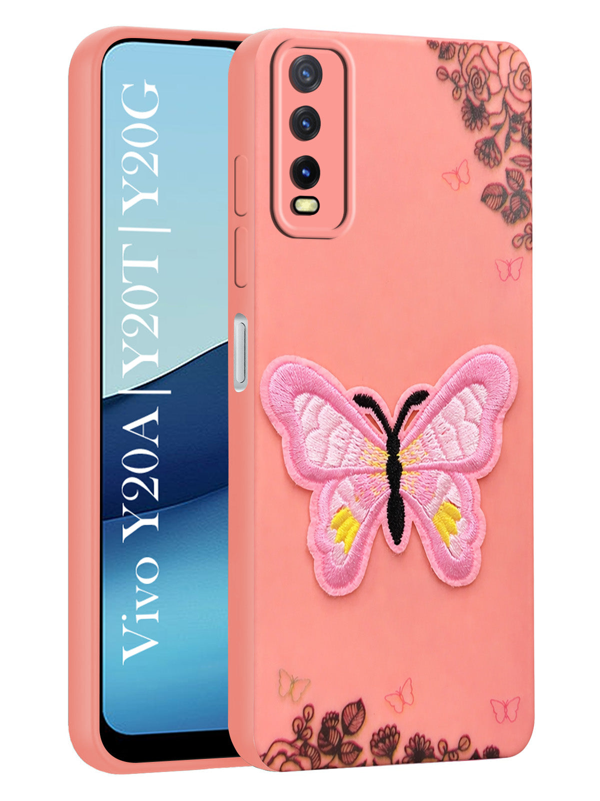 For Vivo Y20A | Y20T | Y20G Back Cover Case (Soft Butterfly Embroidery | Women Teen Girls | Camera Protection| Matte Silicone)