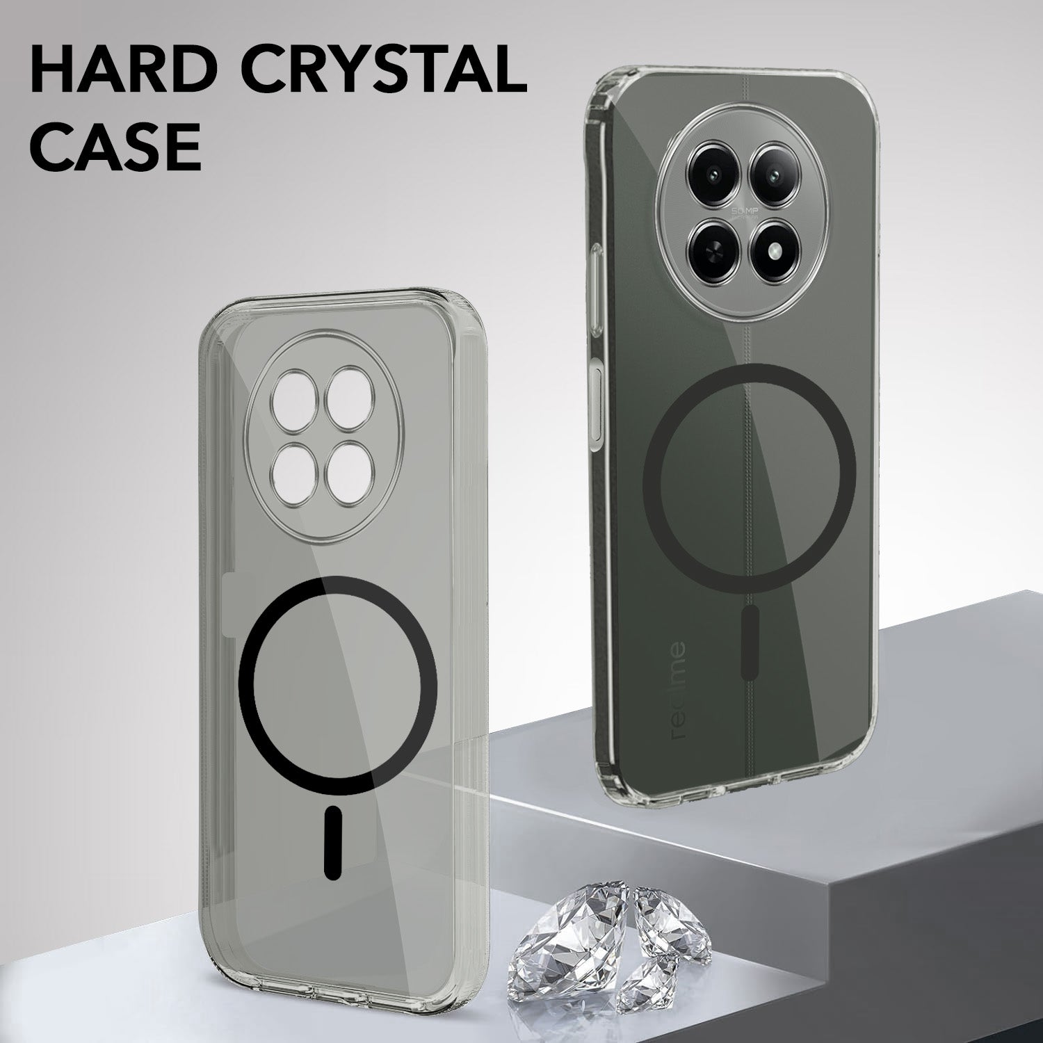 For Realme 12 | Realme 12X Back Cover Case Lifetime Anti-Yellow MagSafe Compatible Clear (Sleek Hard Crystal | Shockproof and Camera Protection)