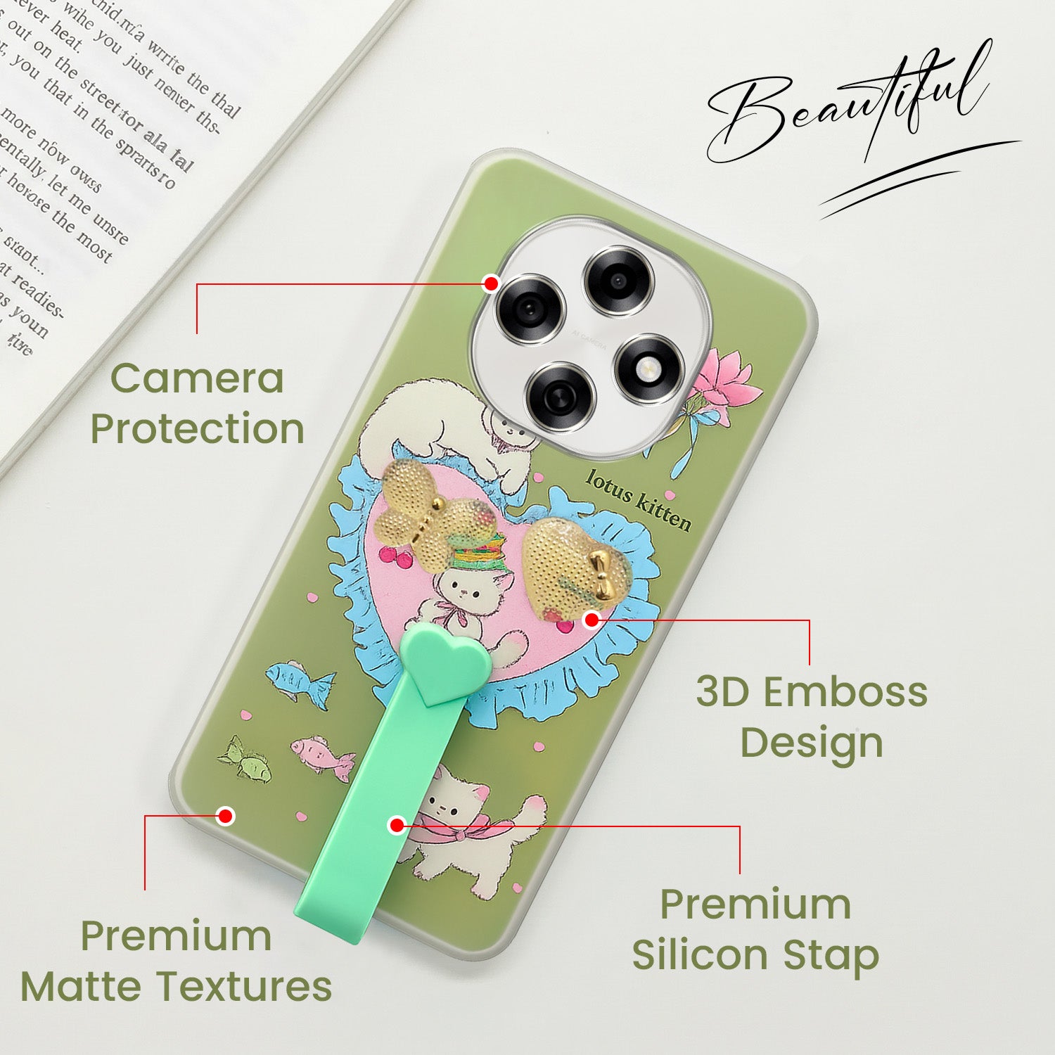 For Oppo F31 Pro Back Cover Case (3D Cute Heart Strap Holder | Camera Protection | Designer Girls Print)