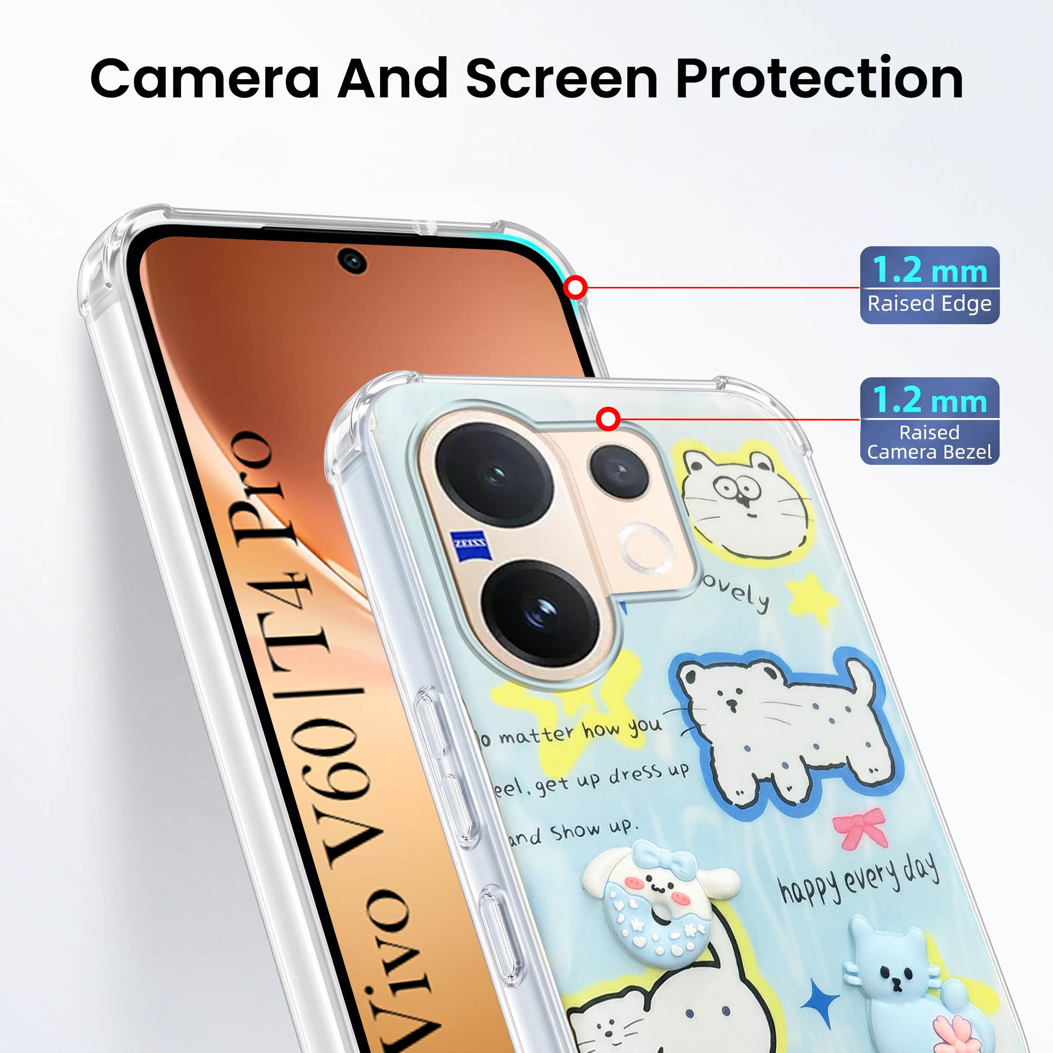 For Vivo V60 | Vivo T4 Pro Back Cover Case (3D Cute Cartoons | Hard Back Side Soft | Matte Premium Finish | HD Printing)