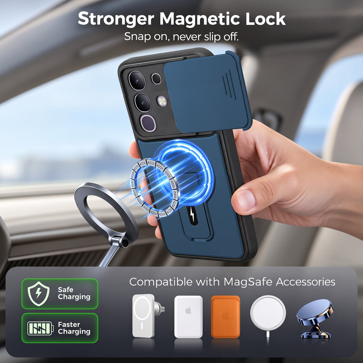 For Vivo T4x | Vivo Y31 Pro Back Case Cover Metallic (Hybrid Armor Kickstand | Sliding Shutter Camera Protection | MagSafe Compatible)