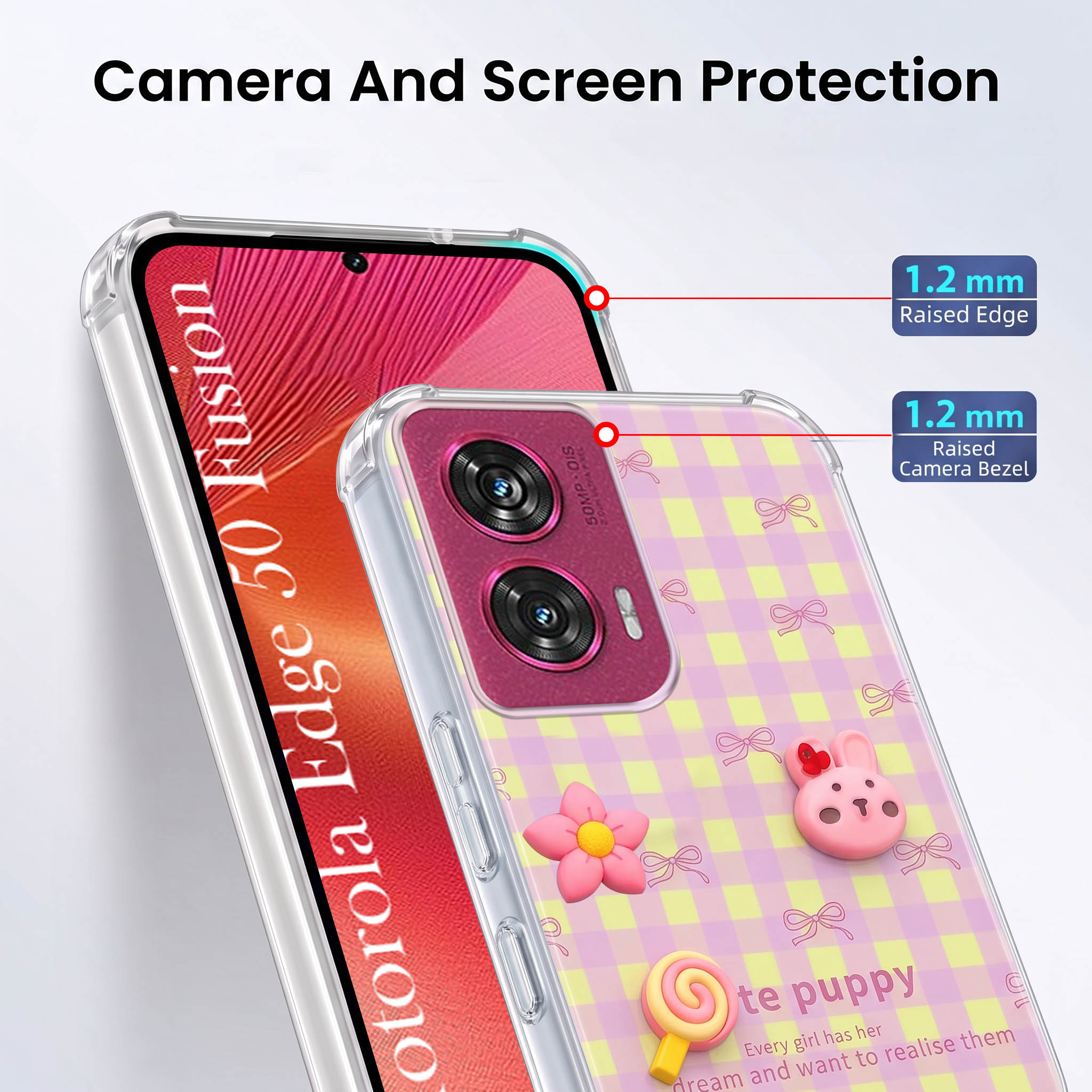For Motorola Moto Edge 50 Fusion Back Cover Case (3D Cute Cartoons | Hard Back Side Soft | Matte Premium Finish | HD Printing)