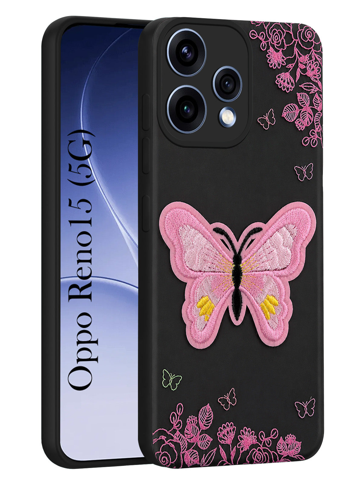 For Oppo Reno15 5G | Oppo Reno 15 5G Back Cover Case (Soft Butterfly Embroidery | Women Teen Girls | Camera Protection| Matte Silicone)