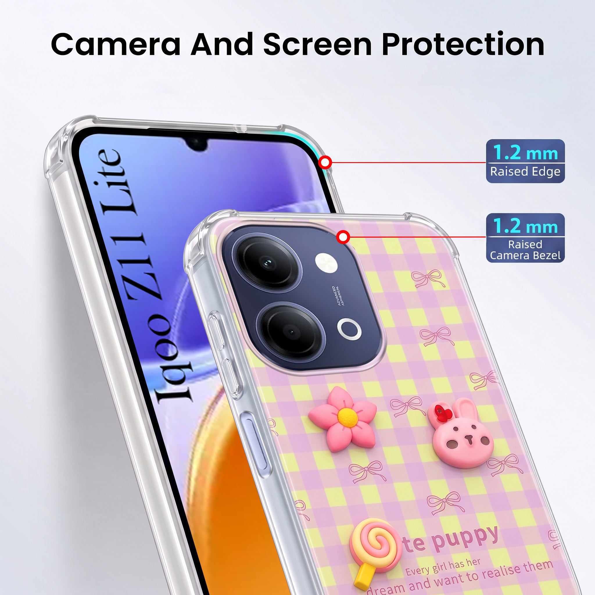 For Vivo iQOO Z11 Lite Back Cover Case (3D Cute Cartoons | Hard Back Side Soft | Matte Premium Finish | HD Printing)