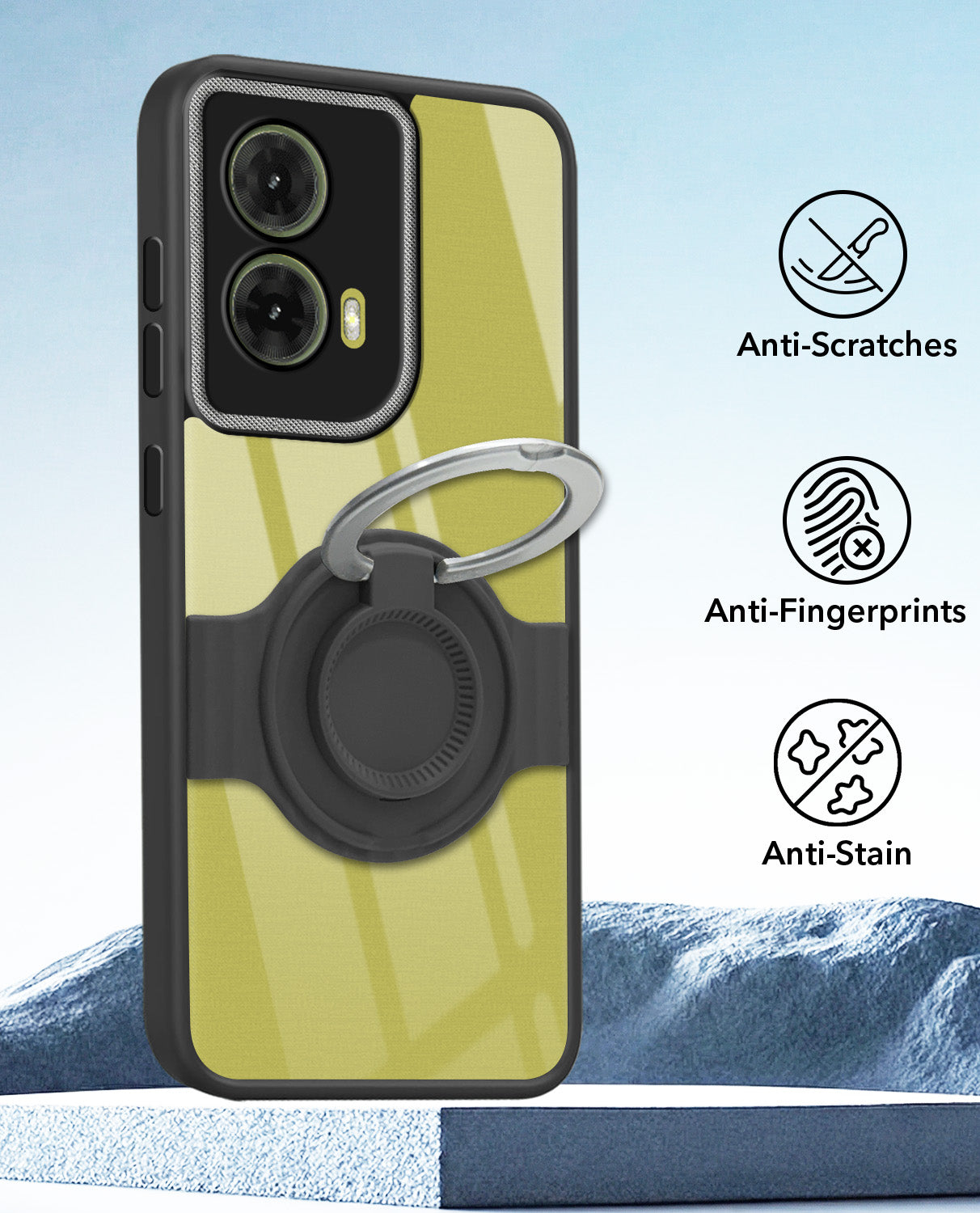 For Motorola Moto G85 5G Back Cover Case with stand (Built-in Ring Holder Kickstand | Lifetime Anti Yellow | Camera Protection)