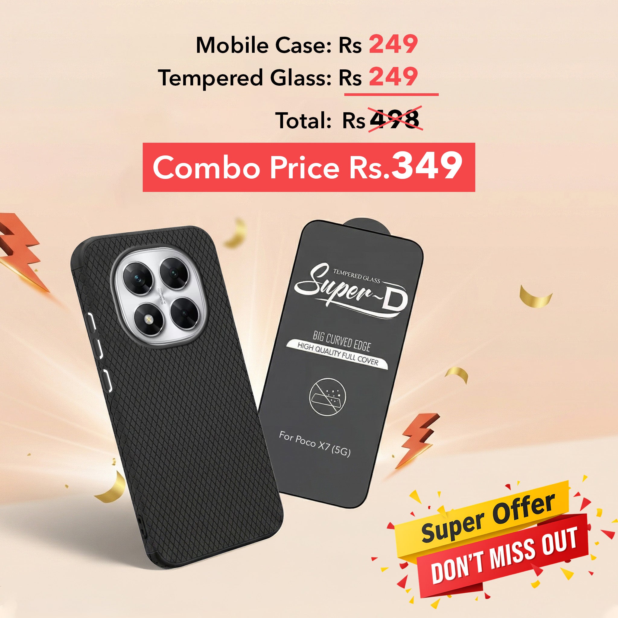 For Xiaomi Poco X7 Combo with Back Cover and 9H Tempered Glass (Liquid Silicone | Camera Protection | Oleophobic Coating Screen Glass)