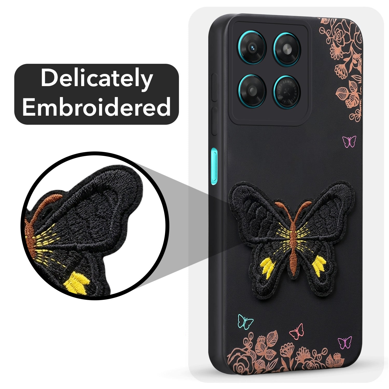 For Motorola Moto G37 Back Cover Case (Soft Butterfly Embroidery | Women Teen Girls | Camera Protection| Matte Silicone)
