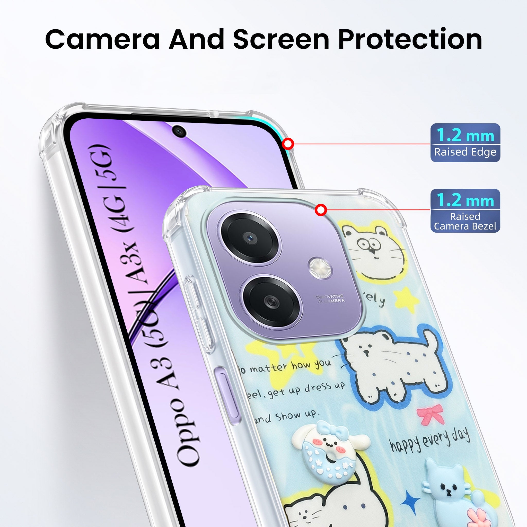 For Oppo A3X (4G/5G) | Oppo A3 5G Back Cover Case (3D Cute Cartoons | Hard Back Side Soft | Matte Premium Finish | HD Printing)