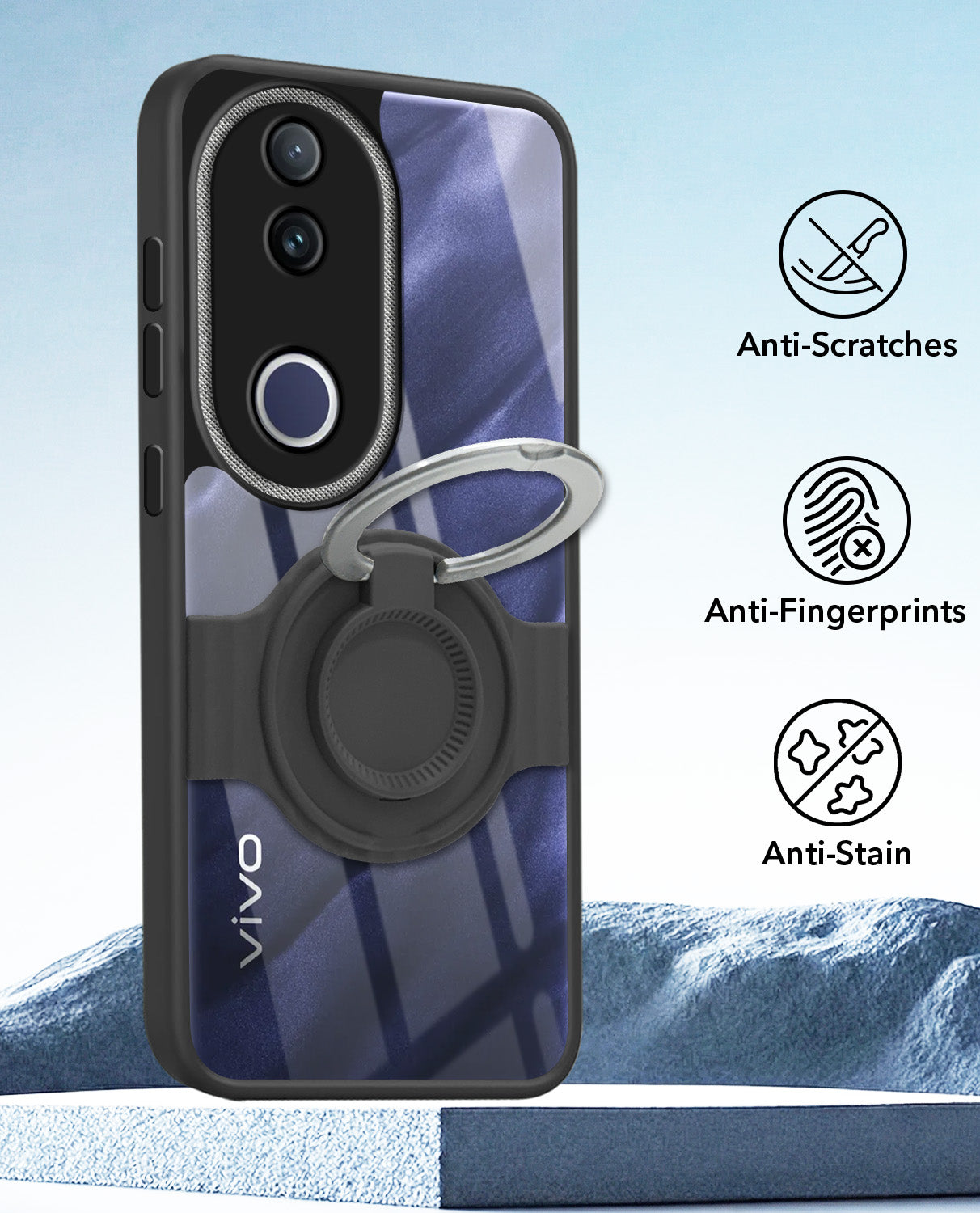 For Vivo T4R Back Cover Case with stand (Built-in Ring Holder Kickstand | Lifetime Anti Yellow | Camera Protection)