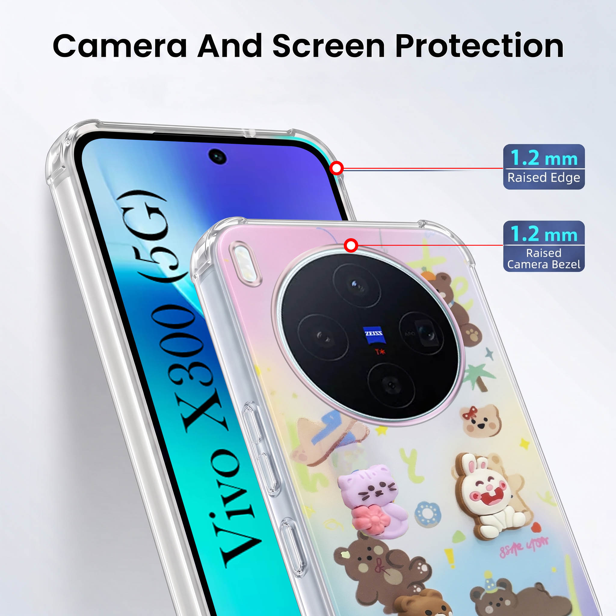 For Vivo X300 5G Back Cover Case (3D Cute Cartoons | Hard Back Side Soft | Matte Premium Finish | HD Printing)
