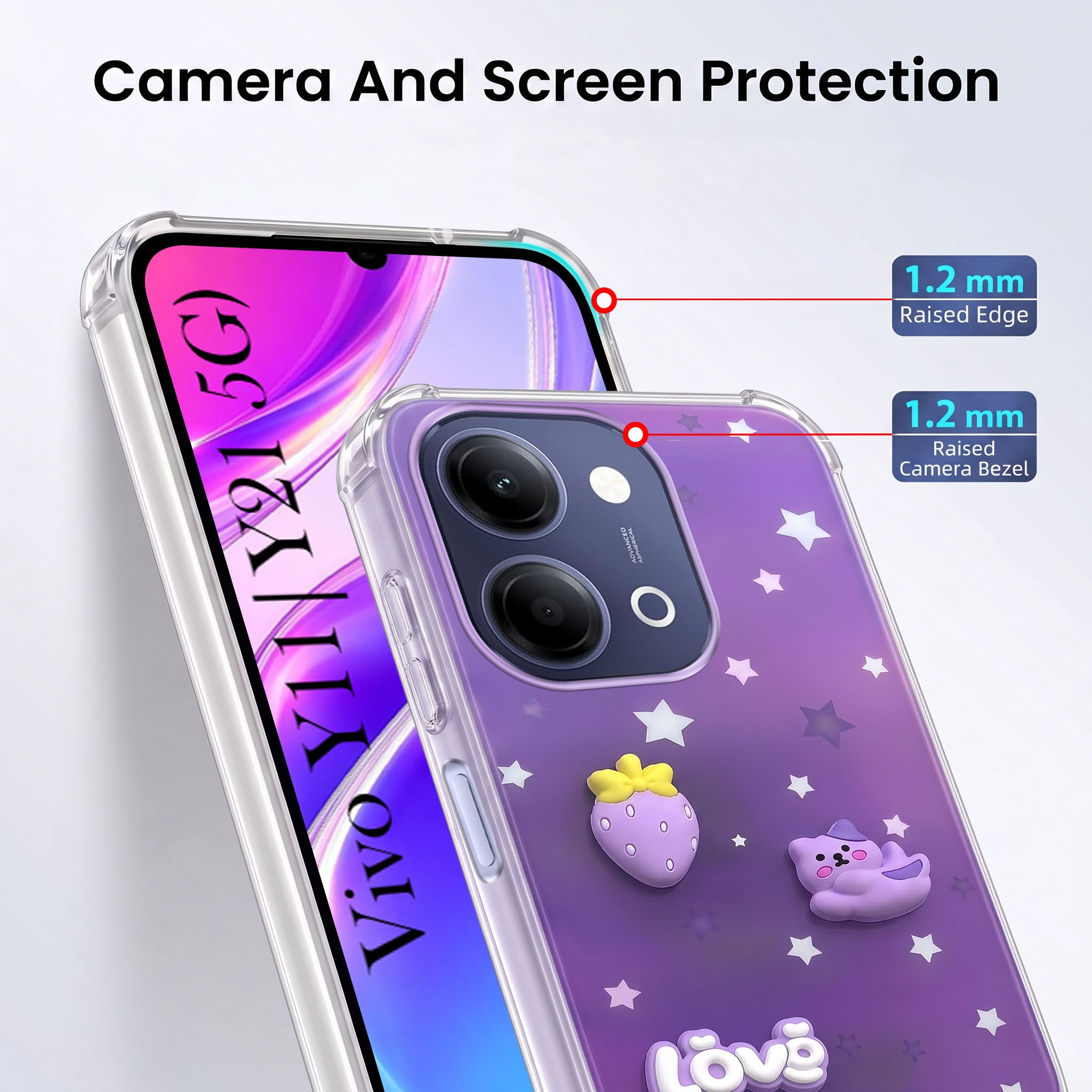 For Vivo Y11 | Vivo Y21 5G Back Cover Case (3D Cute Cartoons | Hard Back Side Soft | Matte Premium Finish | HD Printing)